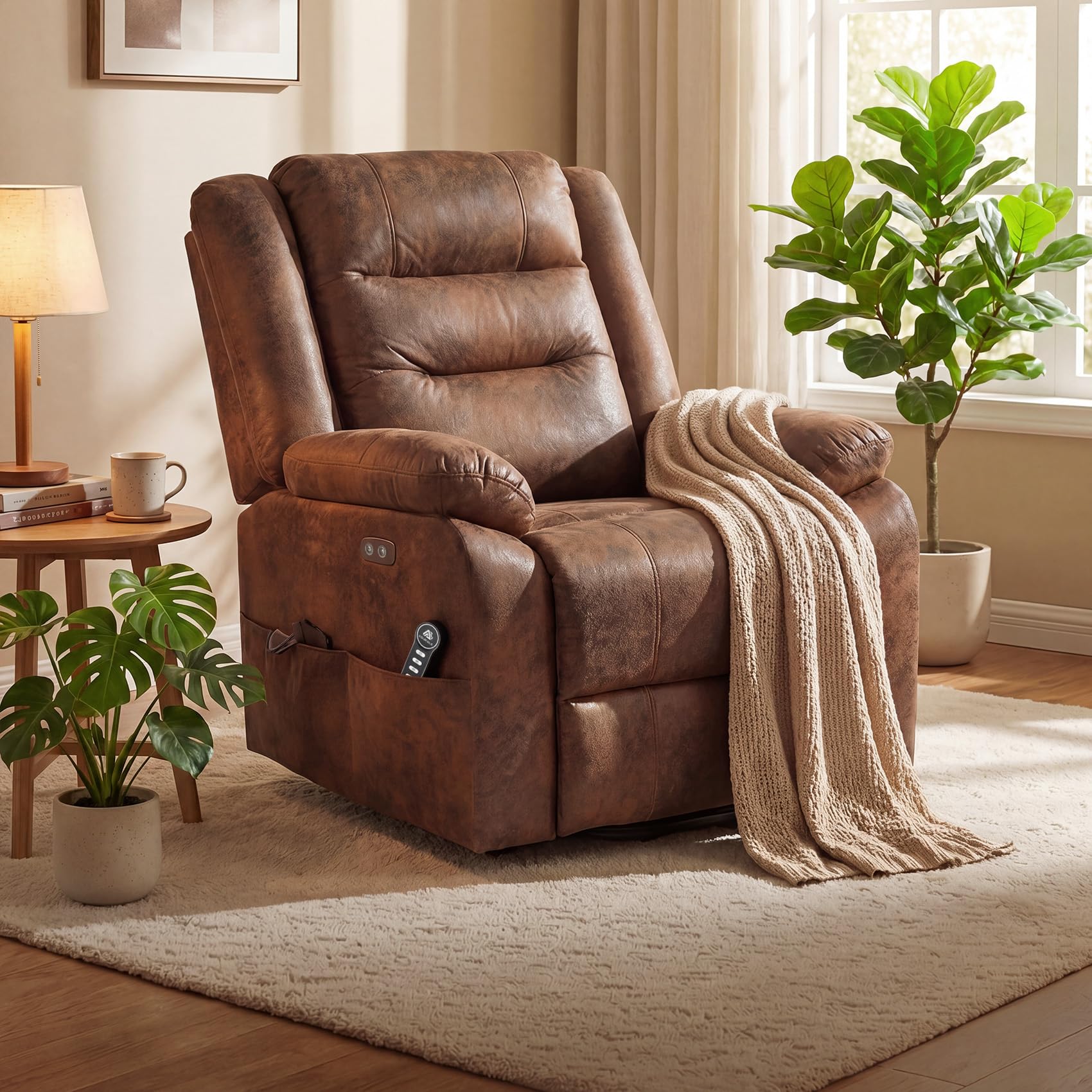 Silla Eléctrica Reclinable Sillón de TV Sillón de Masaje con Calefacción Función Reclinable (Brown)