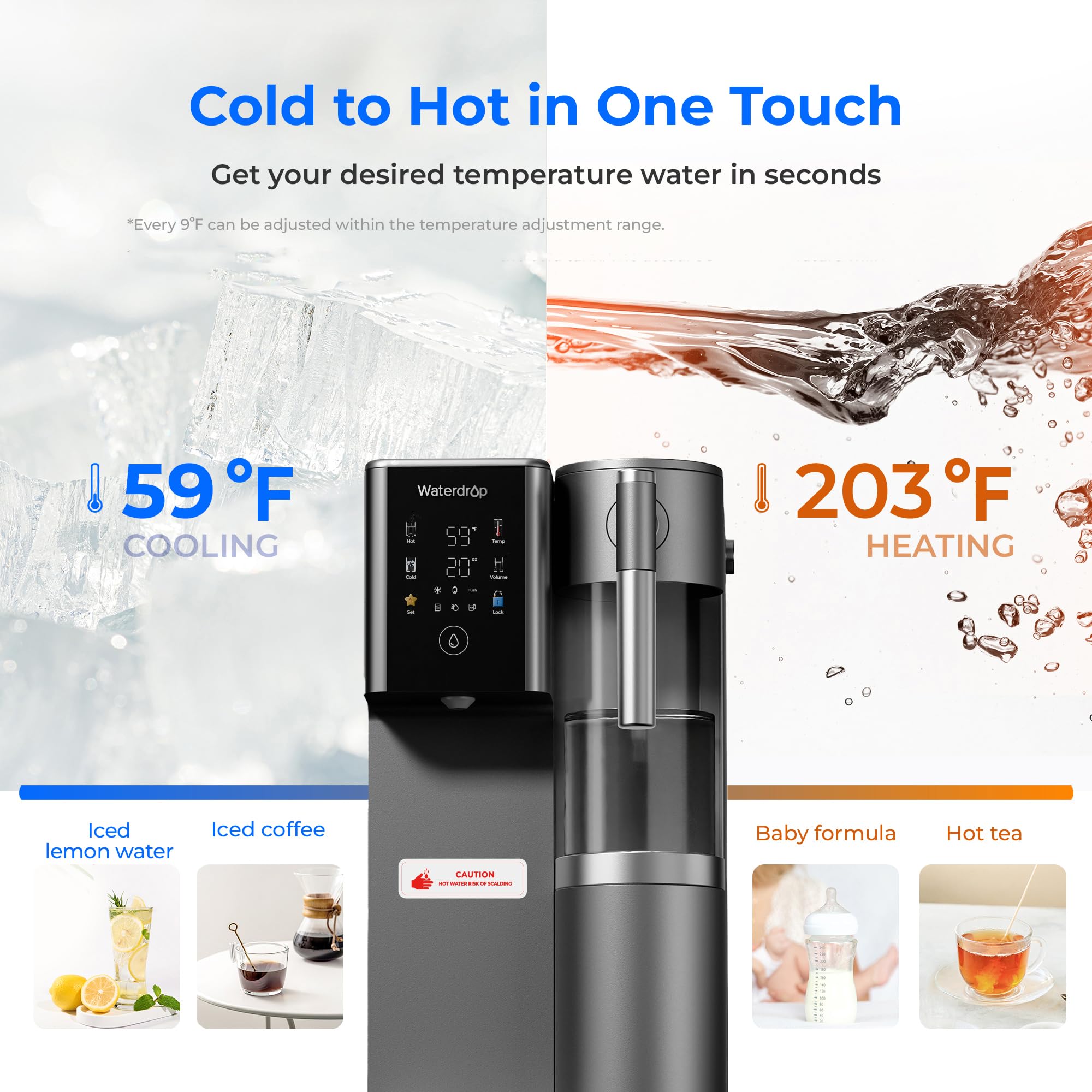 Waterdrop WD-A2 Countertop Reverse Osmosis System Hot and Cold RO System Portable Pure Water Tank Bottleless Water Cooler — view 4