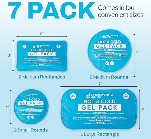 Miniatura 5 de Paquetes de hielo reutilizables de gel caliente y frío para lesiones, paquete de 7 paquetes de hielo de gel variados, solución de terapia fría y