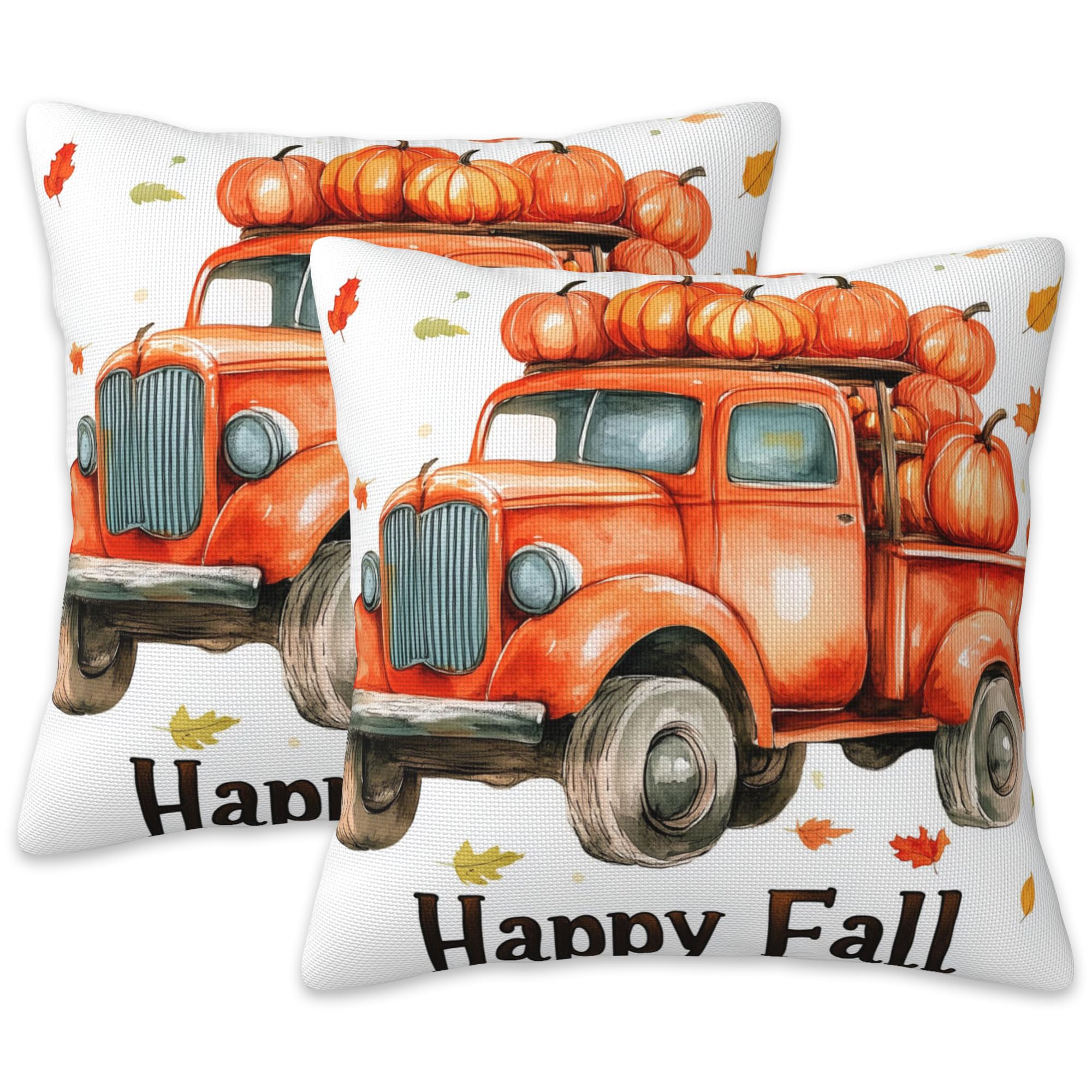 Gnhkmw Fall Pillow Covers 18X18 Set of 2 Happy Fall Truck Pumpkins Decorative Throw Pillow Covers Autumn Thanksgiving