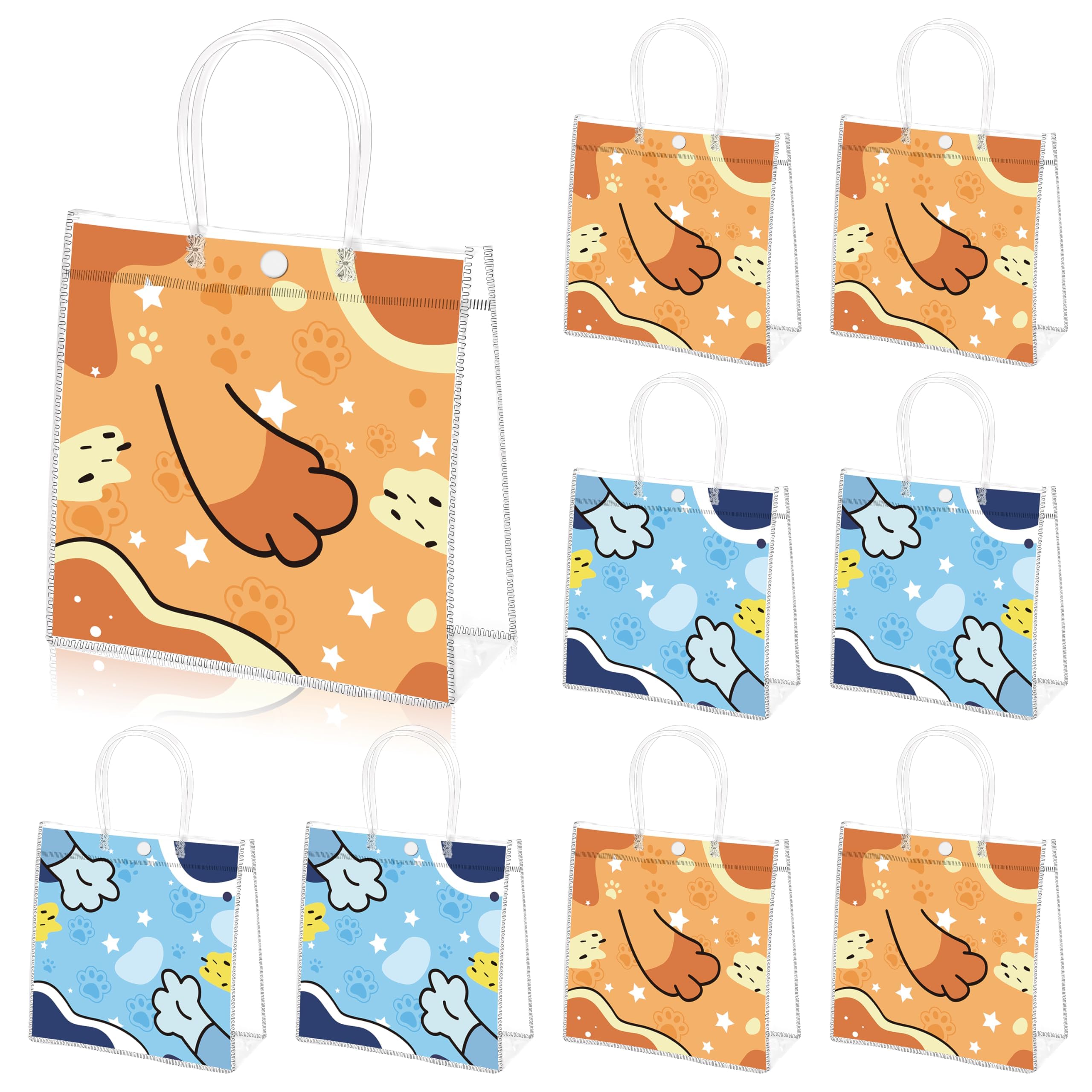 Wood Homing 24PCS Blue Dog Paw PVC Clear Gift Bag with Handle, Blue Cartoon Dog Reusable Plastic Party Favor Bags for Kids, Puppy Pet Themed Treat Goodie Bags Baby Shower Birthday Party Supplies Decor