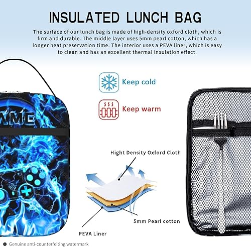 Miniatura 3 de Lonchera con estampado de consola de videojuegos para niños, bolsa de almuerzo aislada con control de videojuegos, reutilizable, con correa de