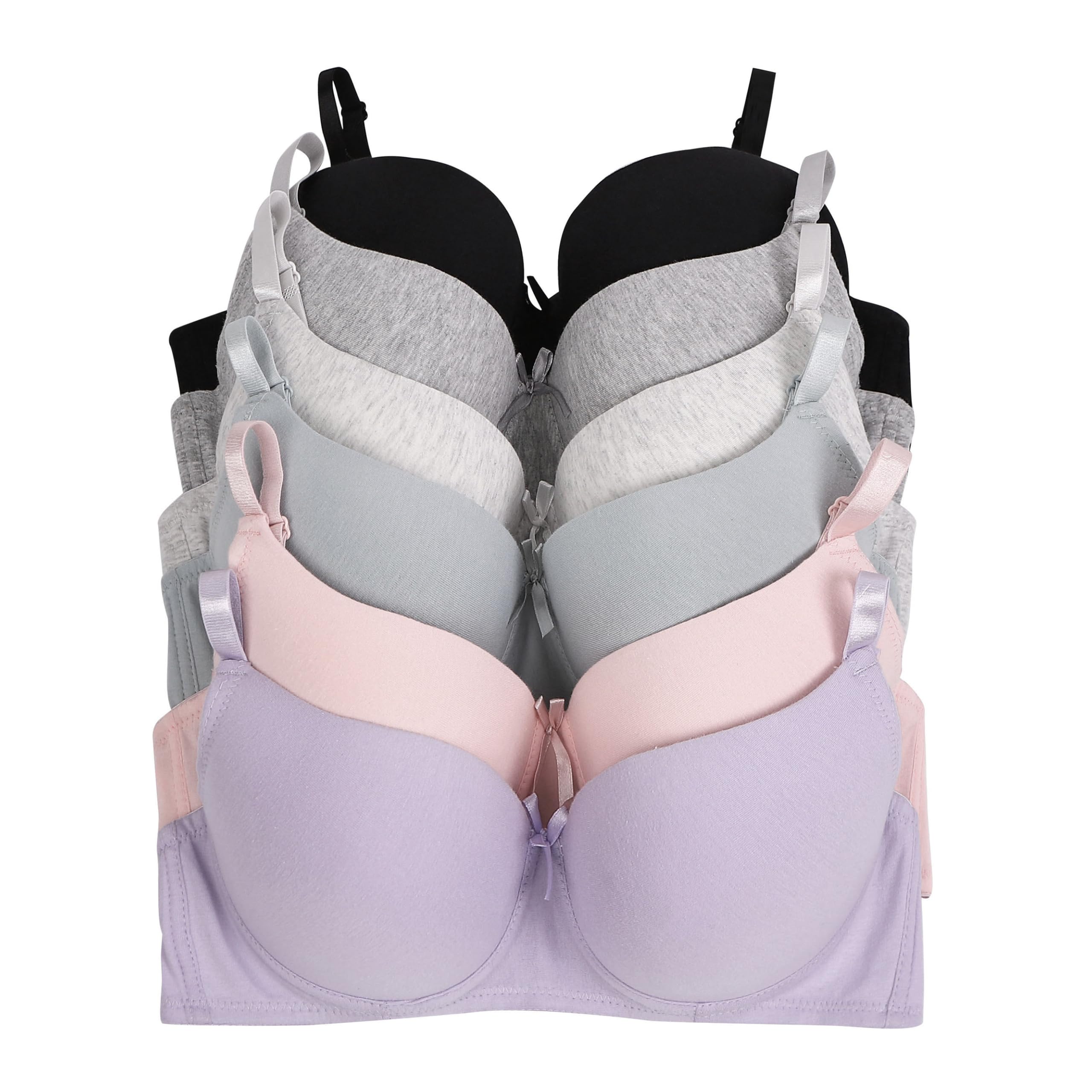 Viola's Secret 6 Pack of Color Print T-Shirt Bras B Cup C Cup and D Cup