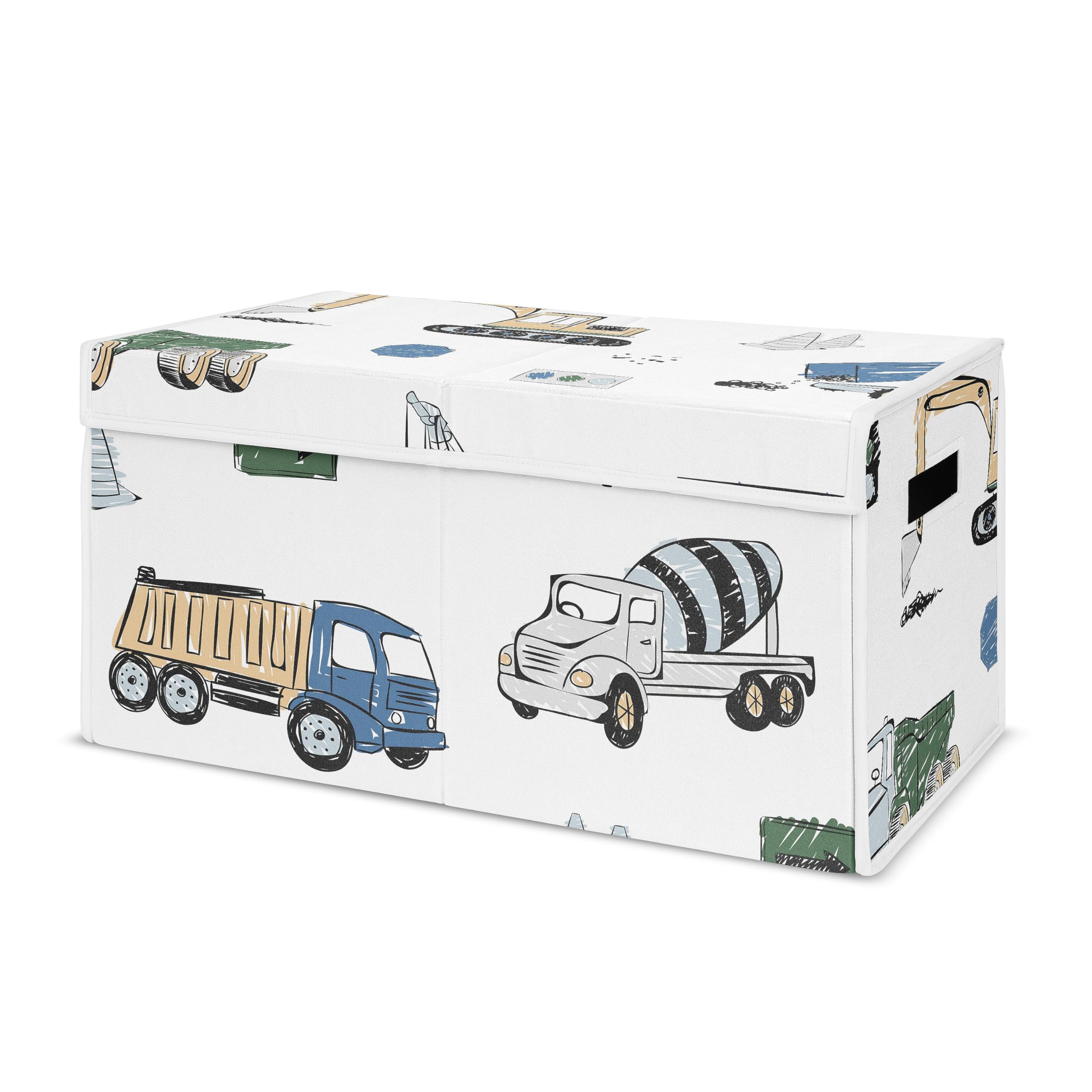 Sweet Jojo Designs Construction Truck Boy Small Fabric Toy Bin Storage Box Chest For Baby Nursery or Kids Room - Grey Yellow Black Blue and Green