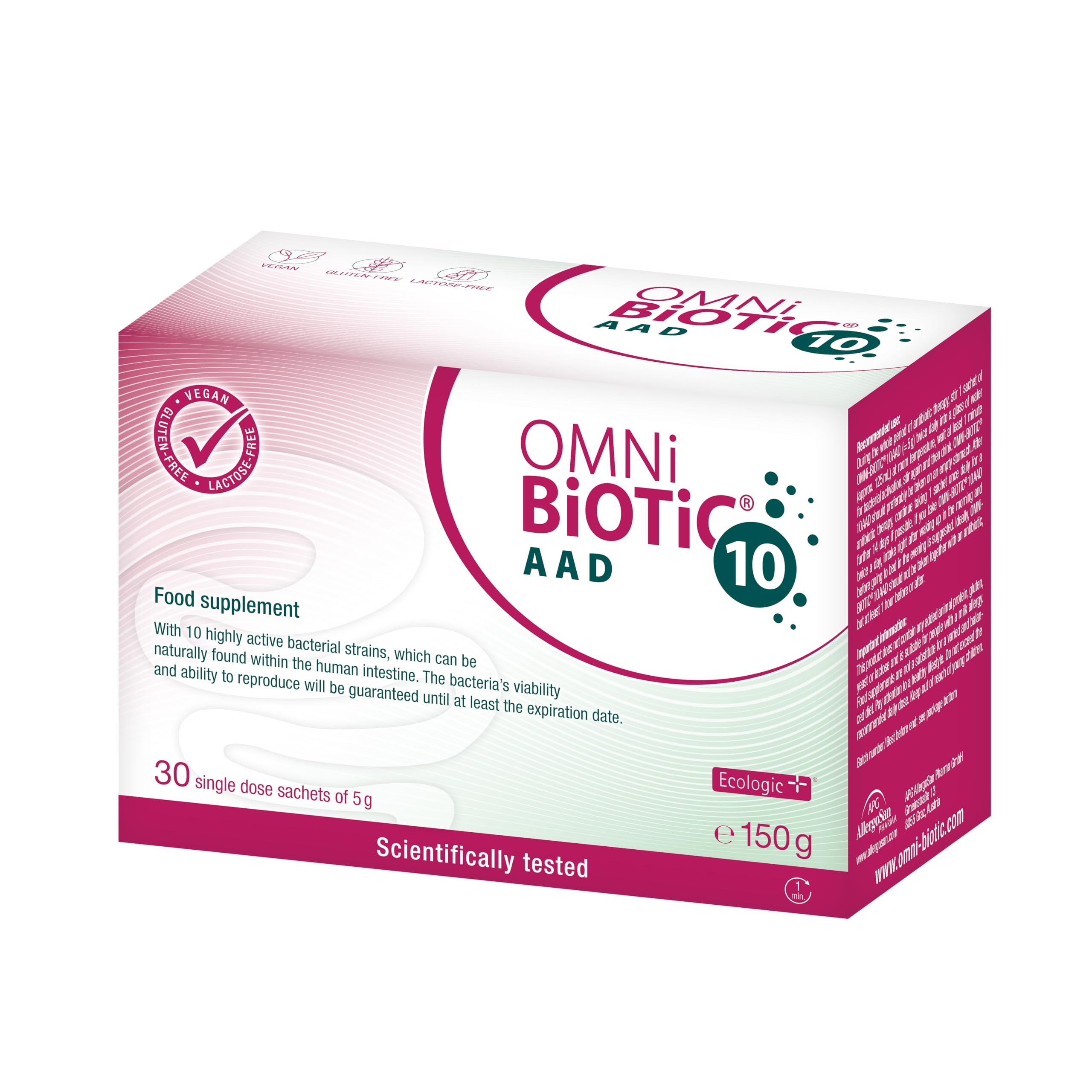 OMNi BiOTiC 10 AAD, Vegan Multi Strain Formulation, 30 Single Dose Sachets, White