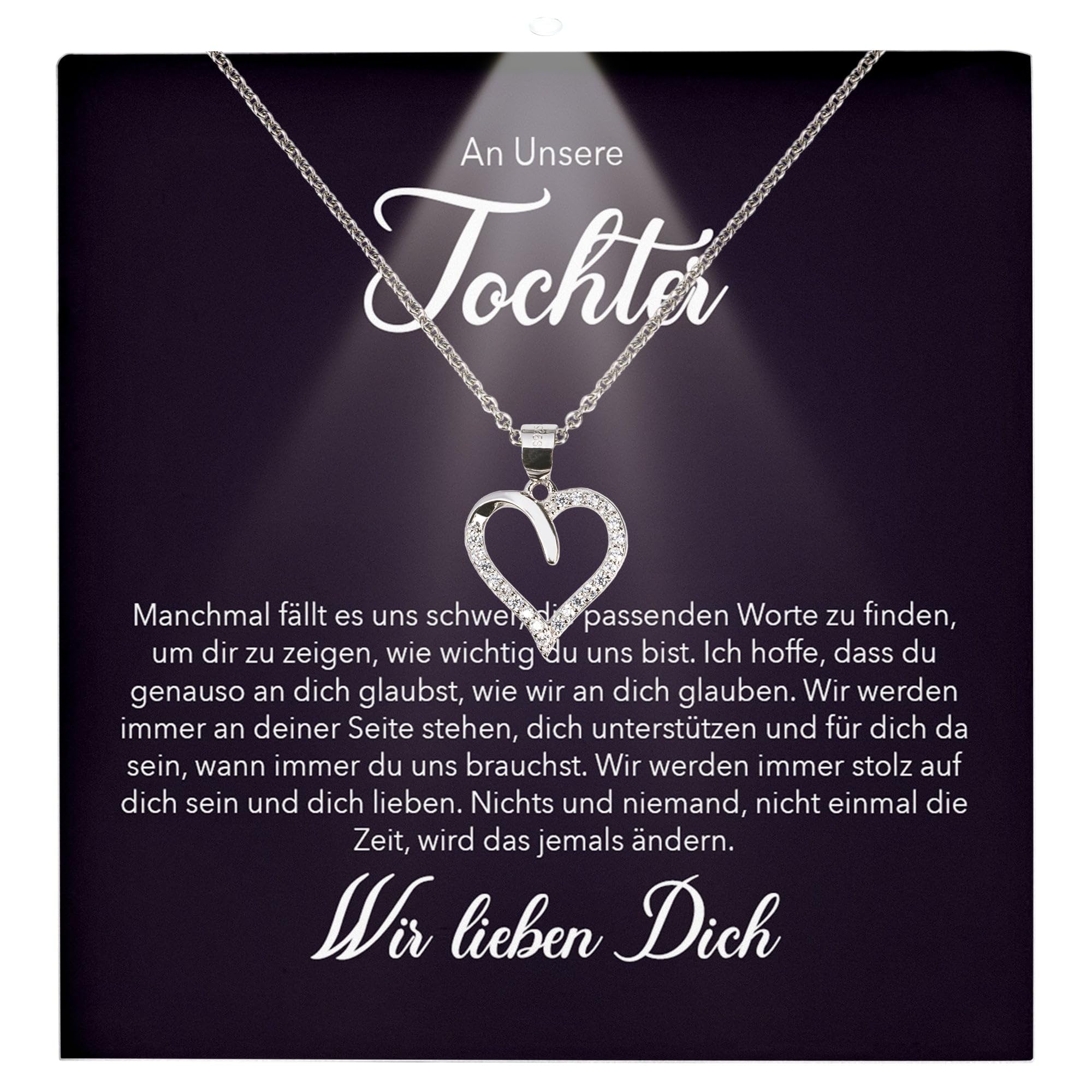 Silber 925 Herz Halskette - Tochter Geschenk von Mama Papa - Konfirmation Firmung 18. Geburtstag Weihnachten