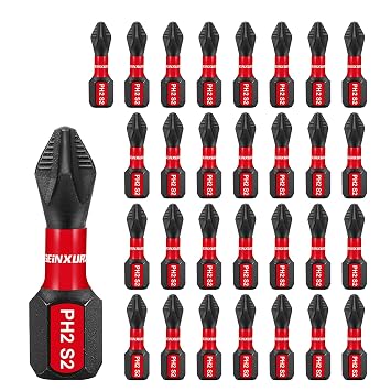 Geinxurn 30Pieces Magnetic #2 Phillips 1 in. Hex Anti-Slip Screwdriver Bits, 1/4 Inch Hex Shank Impact Tough PH2 Cross Screwdriver Bits Set