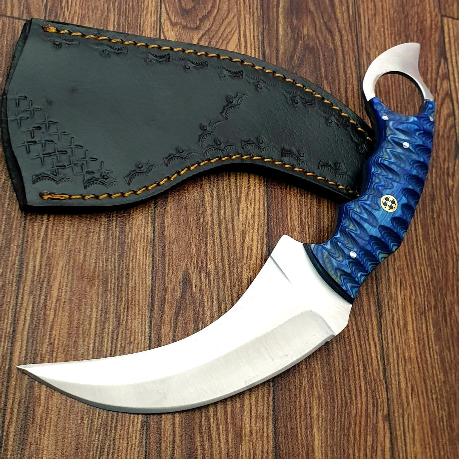 Warivo Karambit Knife - Fixed Blade with Sheath - Claw Knife wood Handle Sharp Blade - Camping Knives - Karambits for Men and Women - Best for Hiking Survival Hunting Fishing