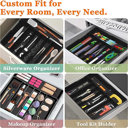 Miniatura 8 de Organizador grande de cubiertos expandible, sin BPA, apto para alimentos, organizador de cajones de cocina, bandeja de cubiertos, almacenamiento