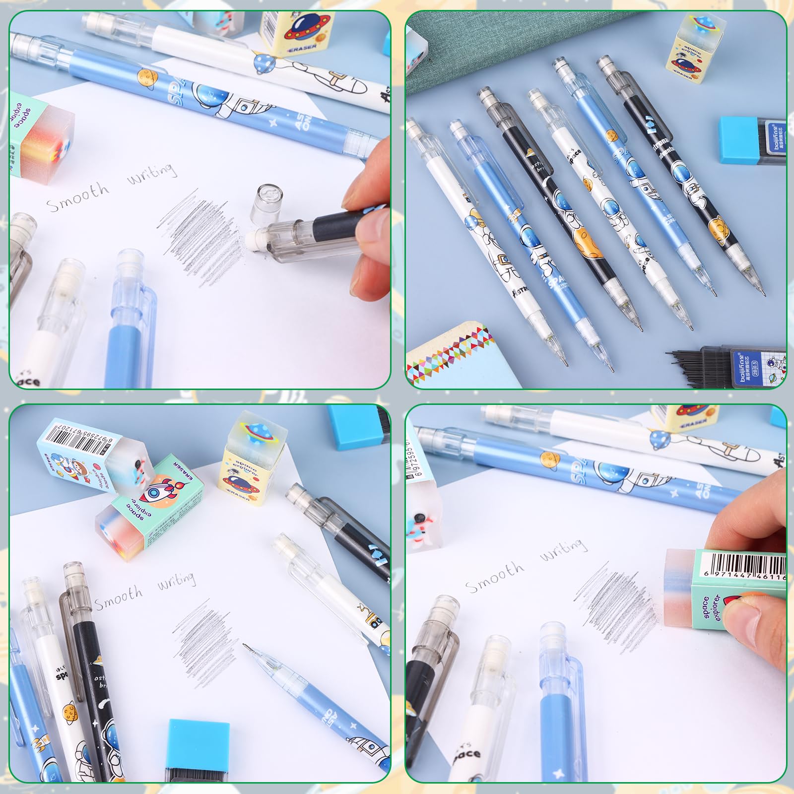 Set di 3 matite meccaniche da 0,5 mm, 3 custodie per matite, ricariche di piombo, per studenti kawaii, matita automatica per scuola, ufficio