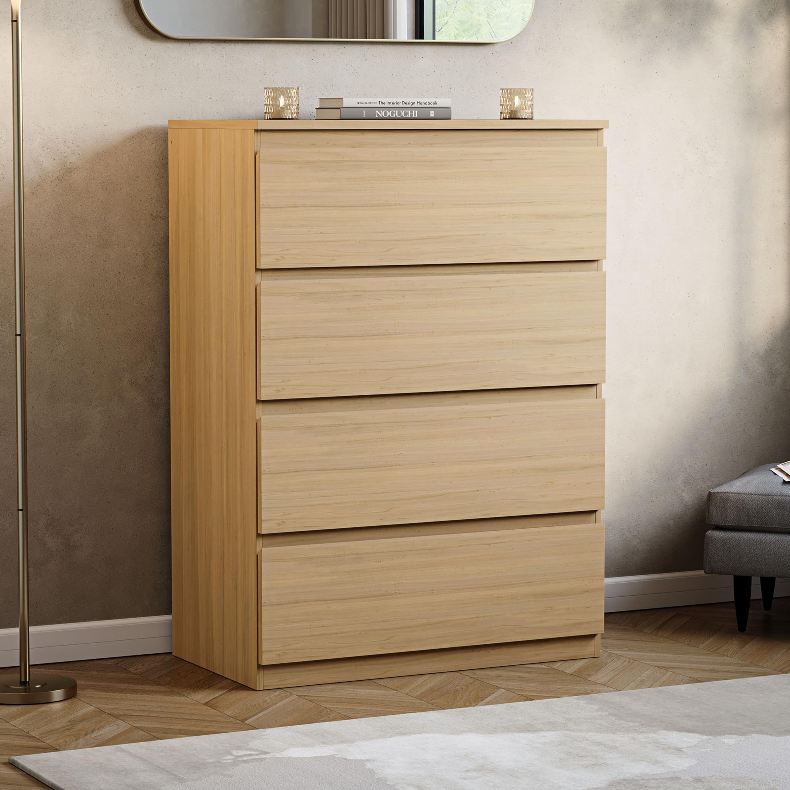 Vida Designs Denver 4 Drawer Chest of Drawers | Pine | Space-Saving Storage | 96H x 70W x 40D cm | Minimal | Smooth Metal Runner | Engineered Wood | Modern Bedroom Chest of Drawers Unit