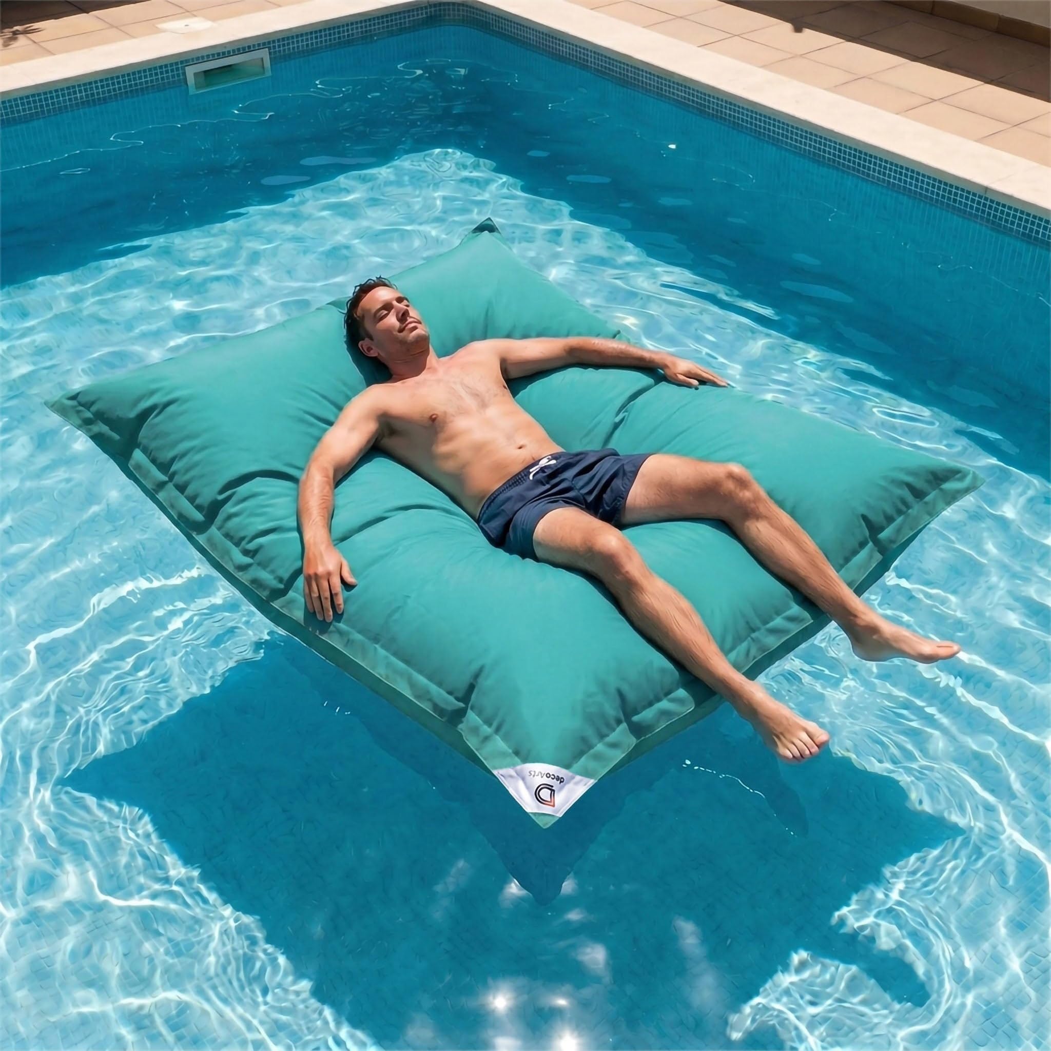 Housse pour Pouf Géant XXL 180x140cm Déhoussable Flottant Piscine Bleu Caraïbes