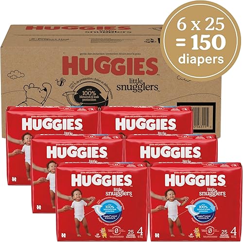 Miniatura 2 de Huggies Pañales tamaño 4, pañales Little Snugglers para bebé, talla 4 (22-37 libras), 150 unidades (6 paquetes de 25), el embalaje puede variar