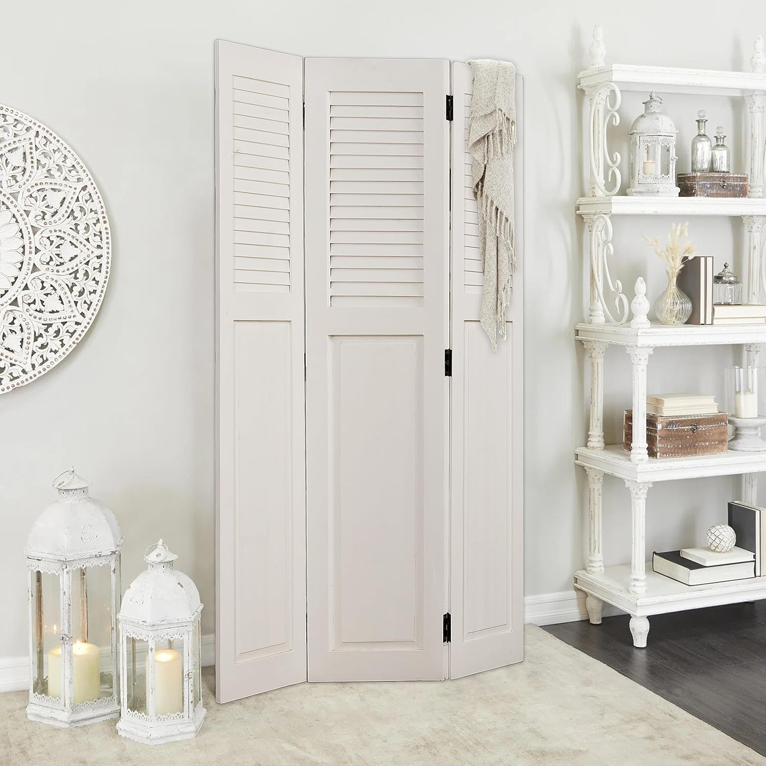 SOFE White 3 Panel Room Dividers and Folding Privacy Screens 4.5FT Tall, Decorative Wooden Shutters Dividers for Room Separation, Partitions and Dividers Freestanding for Home Office, Bedroom, Dorm