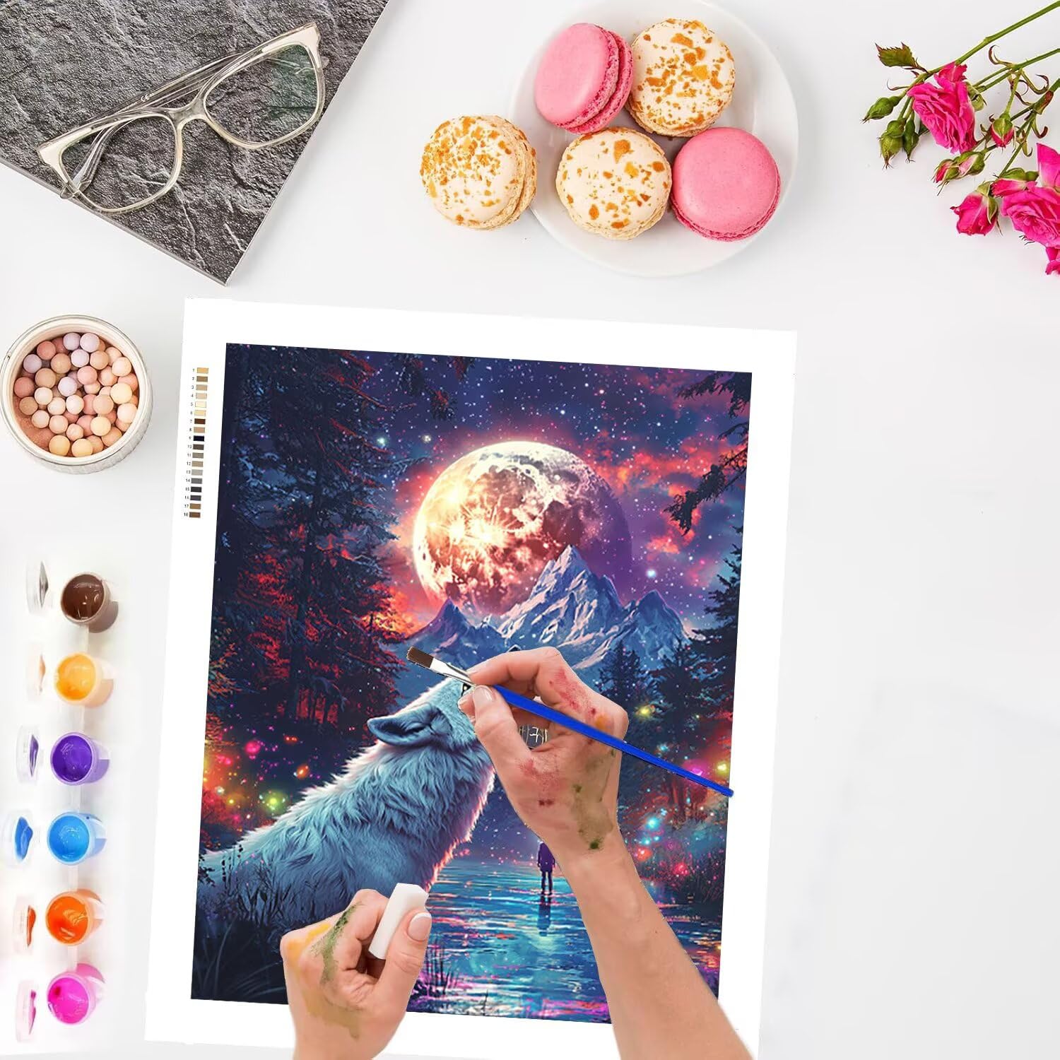WEISHIWE Dipingere con i Numeri Adulti Lupo lunare, 80x100cm s-1113