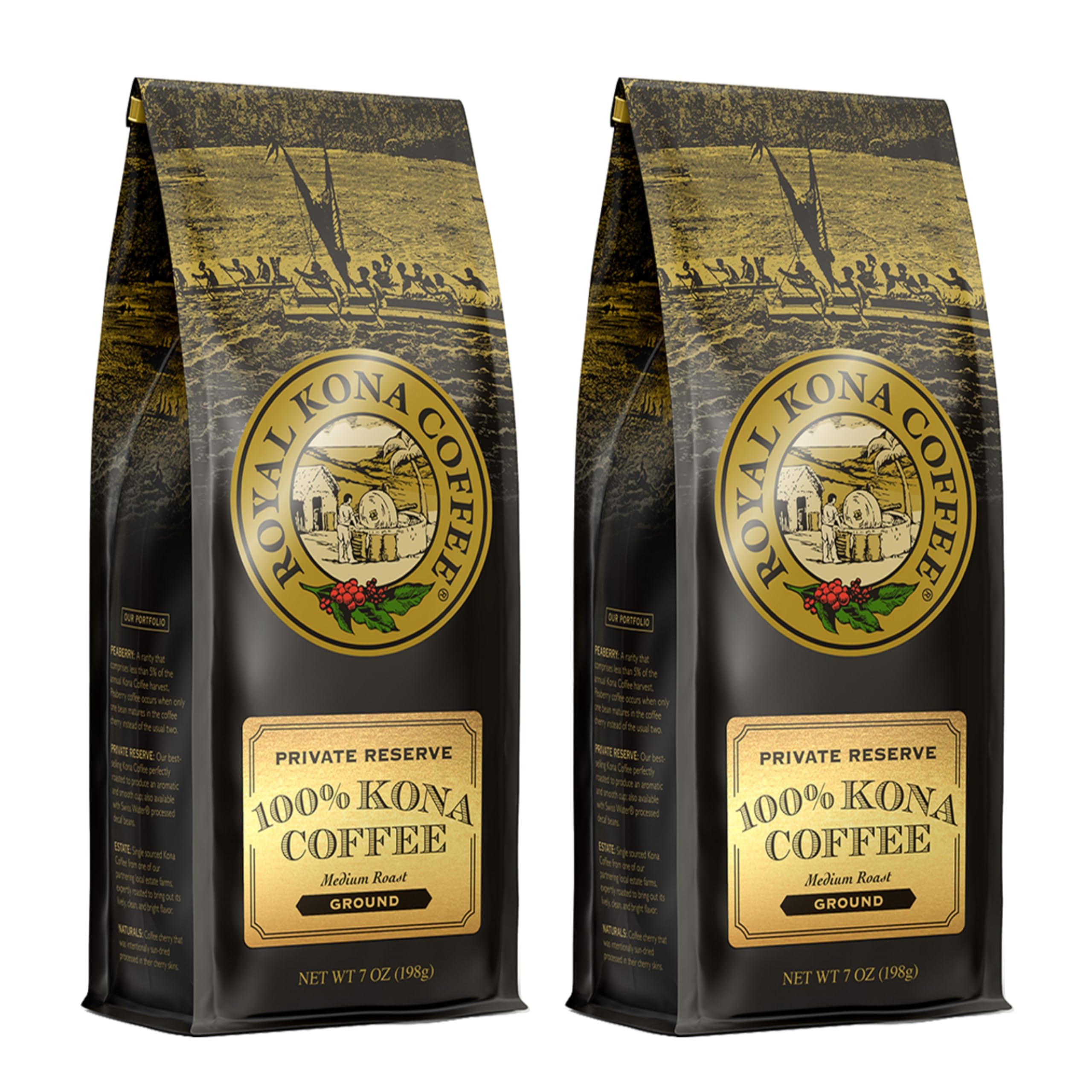 100% Hawaiian Kona Coffee Ground Medium Roast 200ml Bag (Pack of 2)