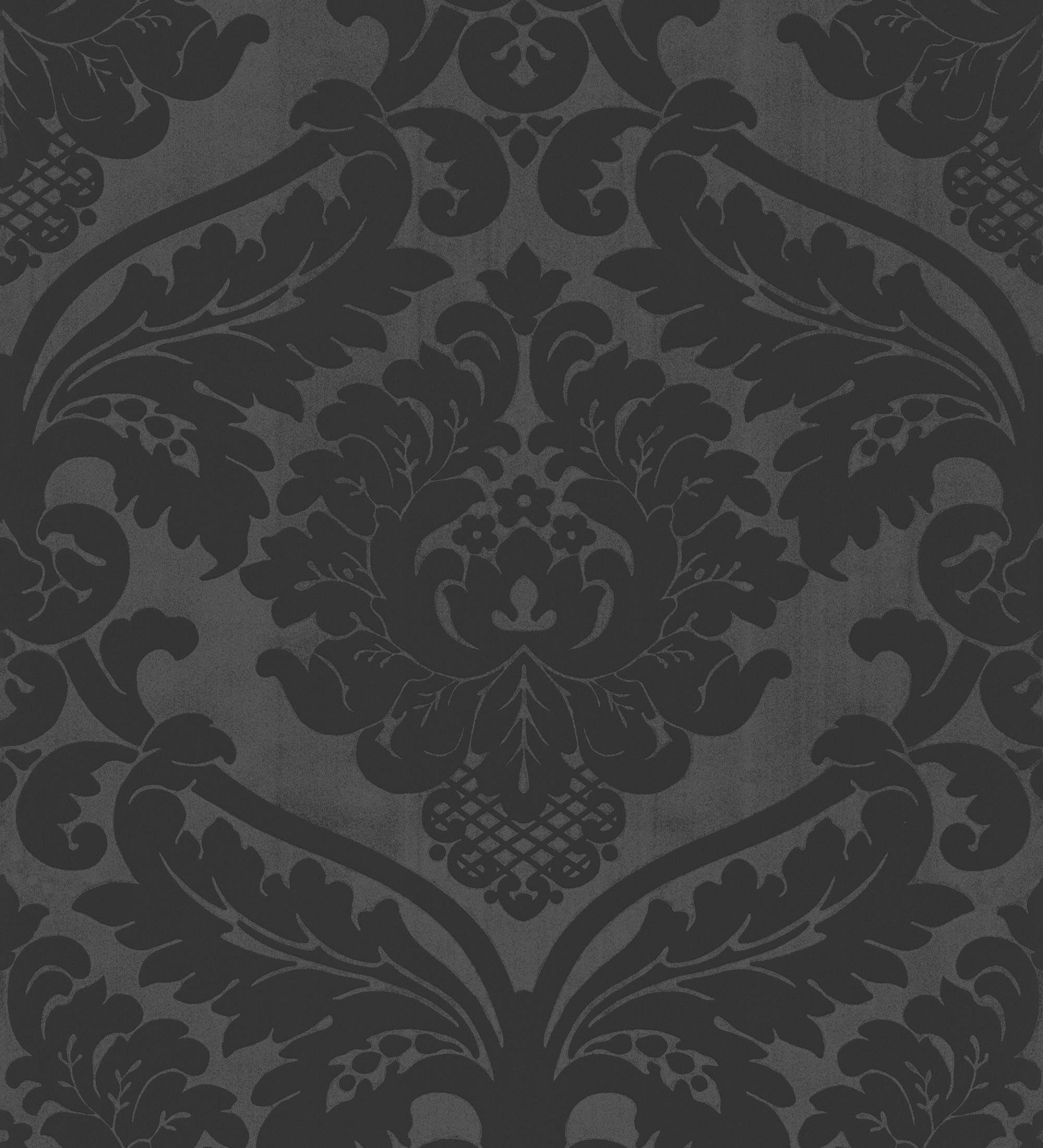 GAULAN 421504 - Papel pintado vinílico lavable de damasco victoriano color negro fondo satinado para pared salón cocina baño dormitorio mueble - Rollo de 10 m x 0,53 m