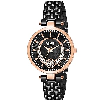 YOUTH CLUB Designer Date Display and Functioning Black Colour Studded Watches for Girls and Women