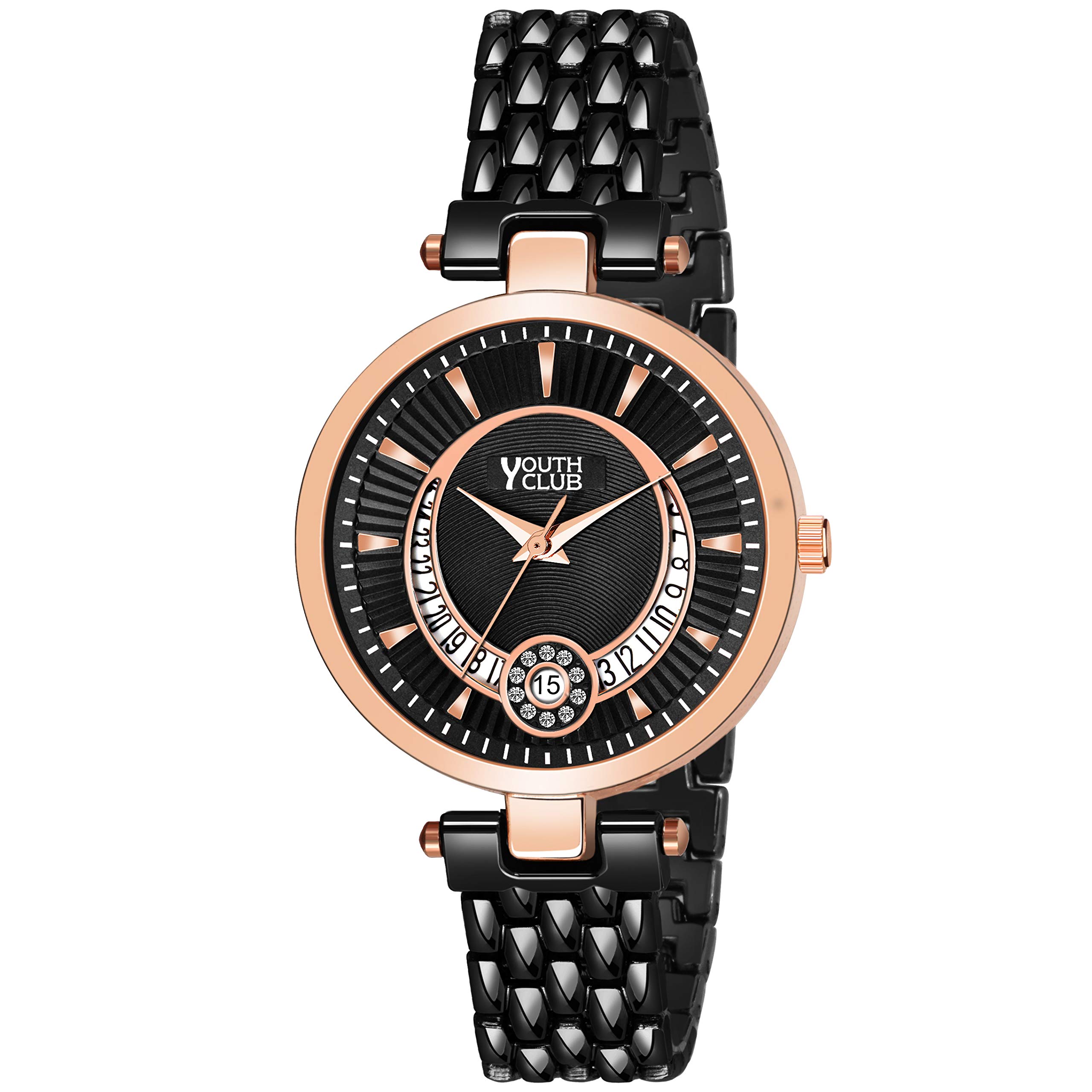 Youth Club Designer Date Display And Functioning Black Colour Studded Black Analogue Watches For Girls And Women (B08HVCXP6B) Amazon Price History, Amazon Price Tracker