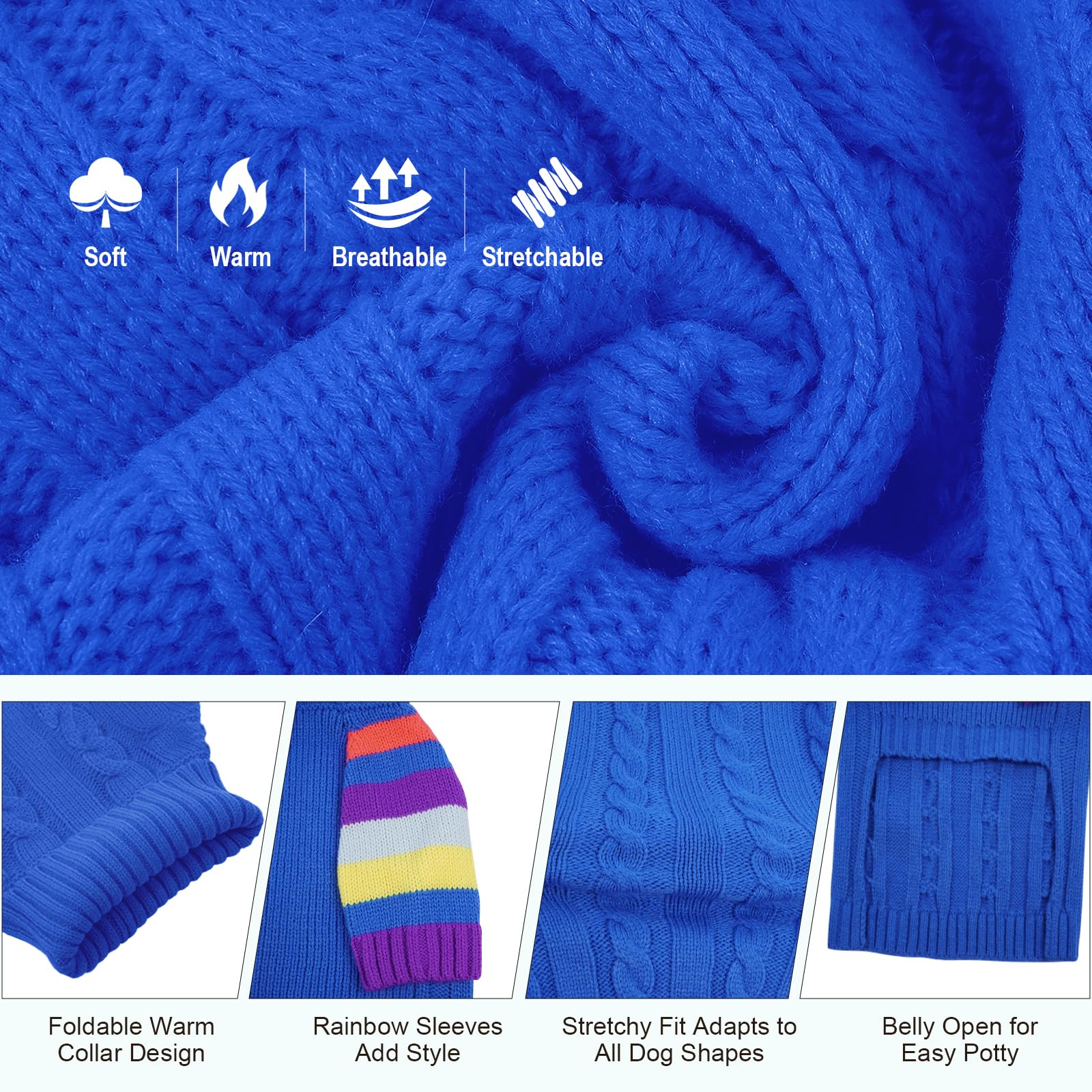 OUOBOB Dog Jumper with High Neck & Striped Sleeves, Elastic & Breathable Sweater for Large Dogs Easy On/Off Stretchy Cuffs - Image 3