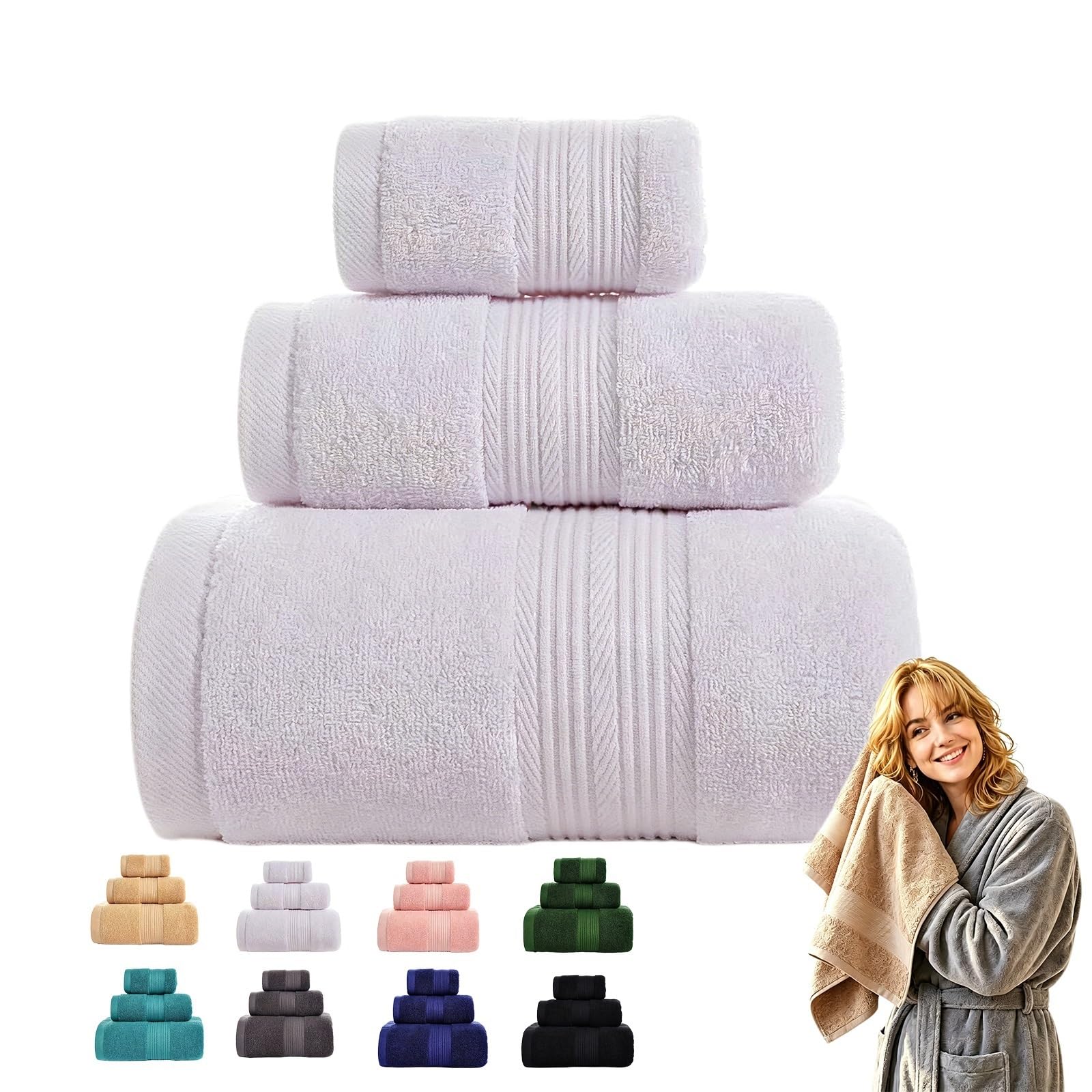 Genérico 3 Paquetes de Toallas de algodón Egipcio 800 g/m², 2026 absorbentes Suaves mejoradas Toallas baño Lujo Secado rápido, Juego Toallas baño Grandes Felpa Multicolor for Gimnasio casa(Bianco)