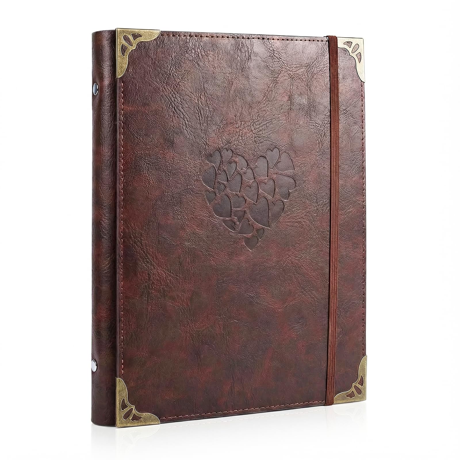 Album fotografico vintage in pelle PU per fai da te, 6 anelli, ricaricabile, 180°, può contenere 220 foto da 10 x 15 cm, 25 pagine bianche, regalo per matrimoni, bambini, viaggi, famiglia, colore
