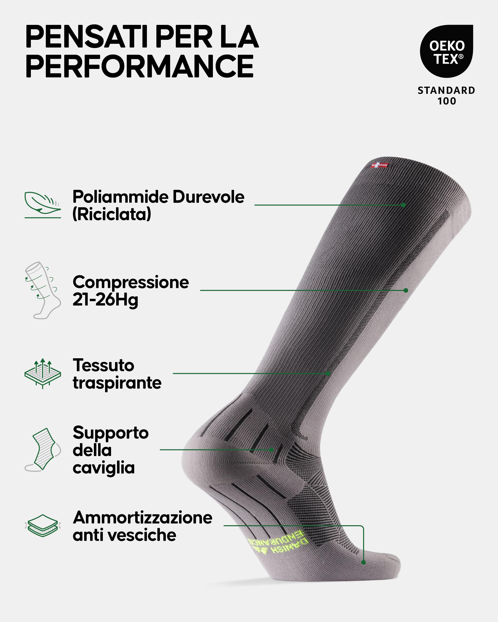 DANISH ENDURANCE Calze Compressione Graduata Uomo Donna 21-26 mmhg, Recupero, Viaggi, Sport, 2 Paia