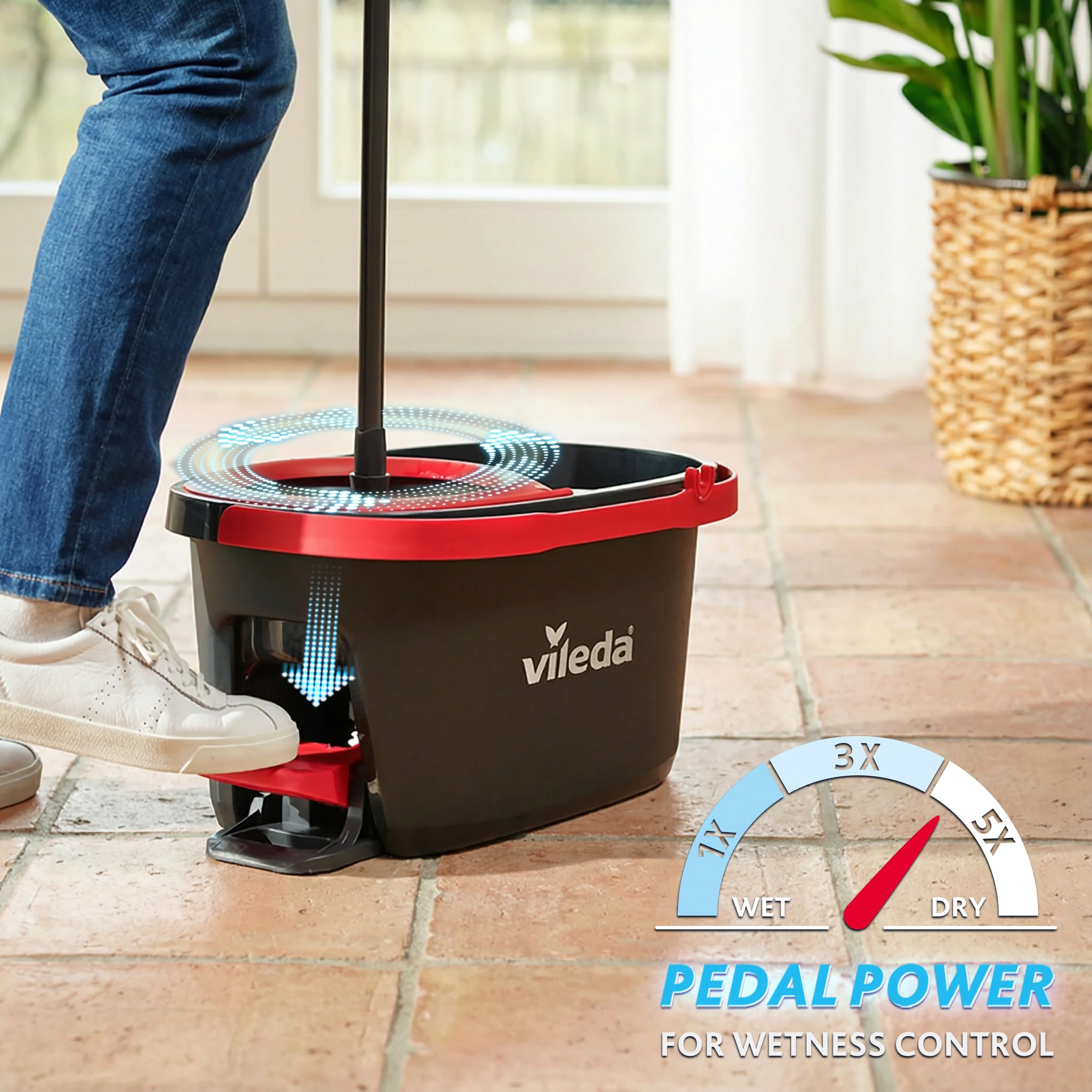 Vileda Turbo Set de Fregona con Cubo y Escurridor Giratorio Activado con Pedal | Palo telescópico de 65 a 131 cm | | Recambio de Microfibra | Limpieza Profunda con Menos Esfuerzo