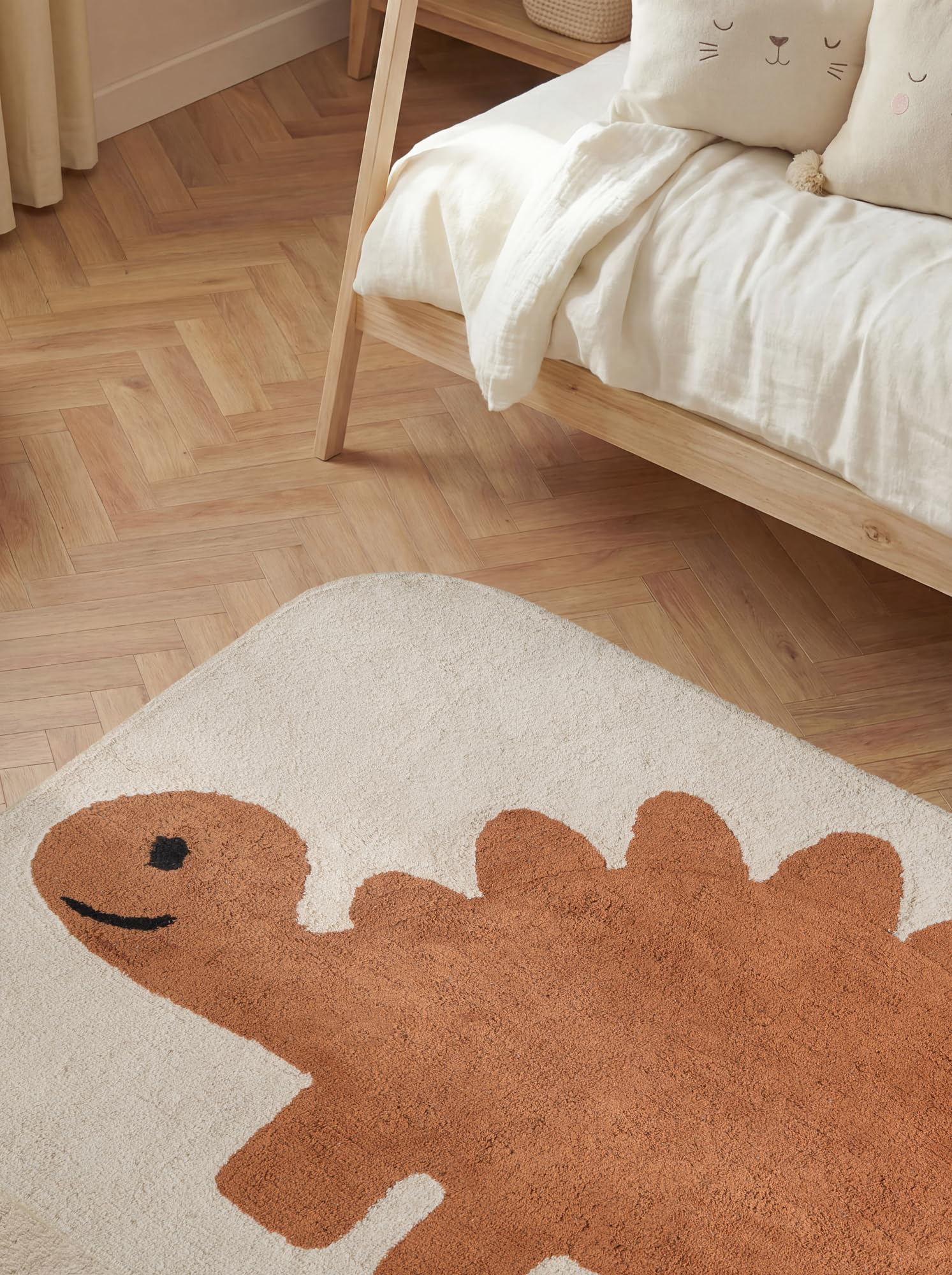 Hanse Home Kinderteppich Doro - Pflegeleichter Teppich Junge Mädchen, rutschfest & Waschbarer Formteppich Dinosaurier, Kinderzimmer Weicher Spielteppich, Spielunterlage - Creme Orange, 140x200cm