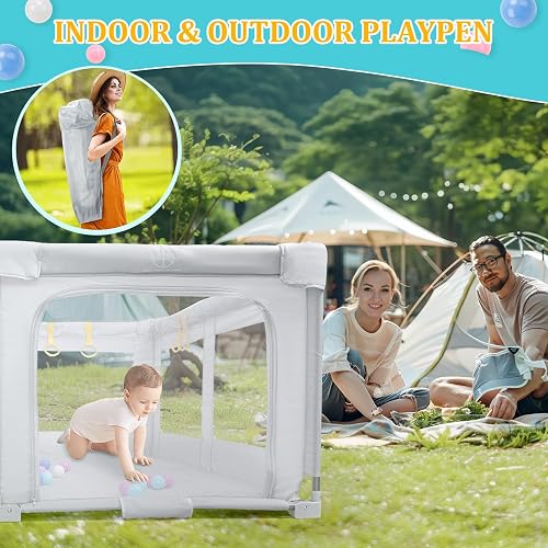Growithu Foldable Playpen for Babies and Toddlers - 180x150x75 cm Large Baby Playpen for Indoor & Outdoor Portable Play Pen with Travel Bag, 20 Balls and 4 Handlers - 3
