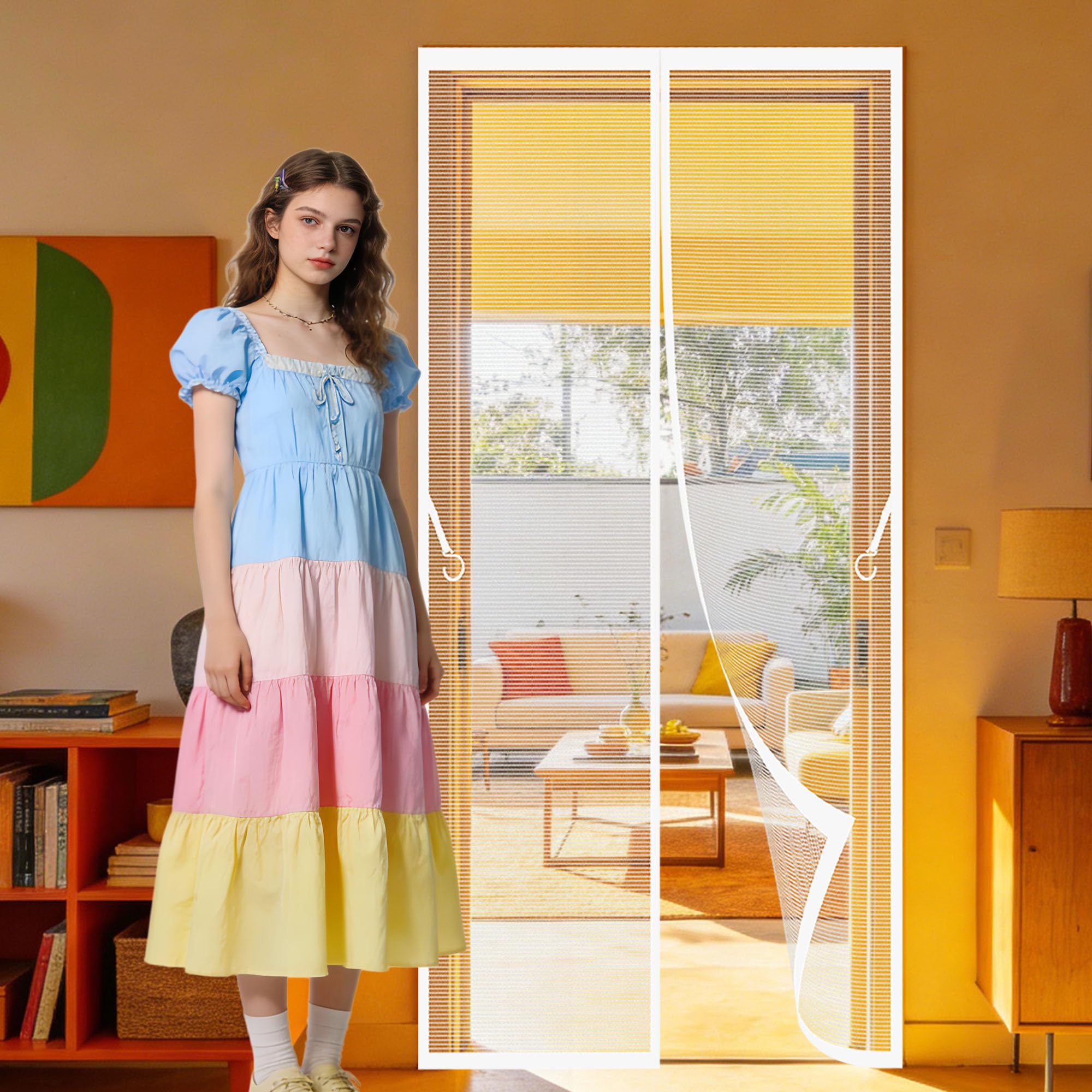 Magnetic Fly Insect Screen Door 91 x 208 cm Hands Free Closing Mosquito Proof Door Curtains Hands Free Auto Closing Suitable for Patio Room Balcony Bedroom, White