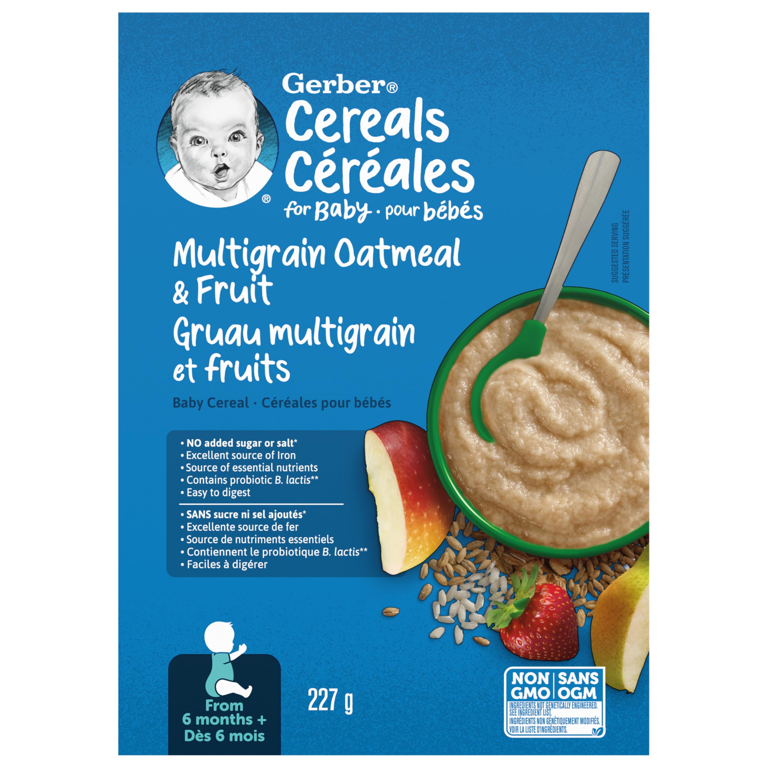 GERBER Stage 2 Multigrain Oatmeal & Fruit Baby Cereal, 6 Boxes, 1.4 kg