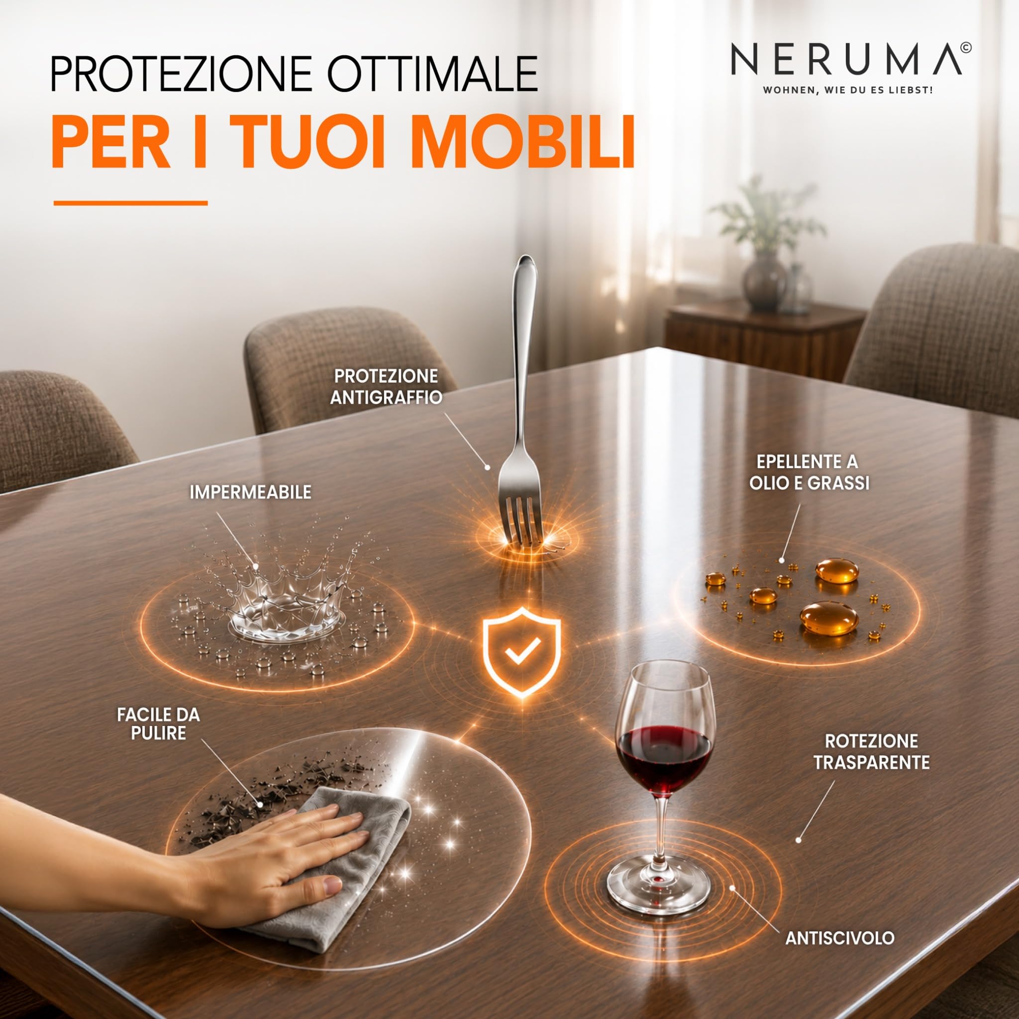 Copritavolo trasparente copritavolo, tovaglia trasparente, antimacchia, lavabile e ritagliabile individualmente – 2 mm