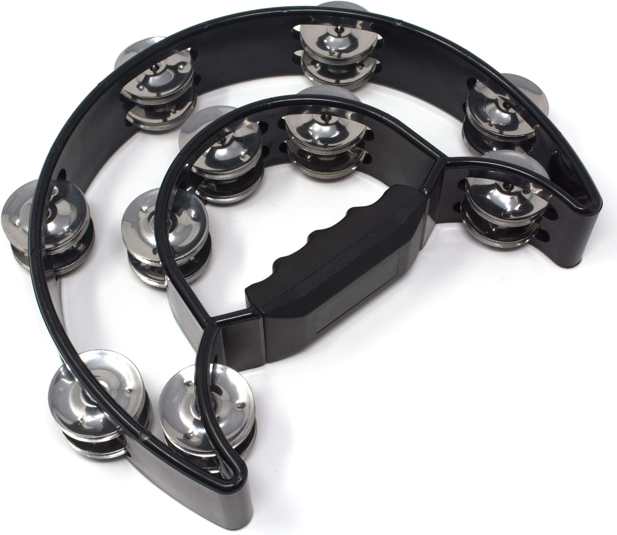 MT1 Tambourine - Double Half Moon (Black). Hand Percussion Shaker Musical Instrument