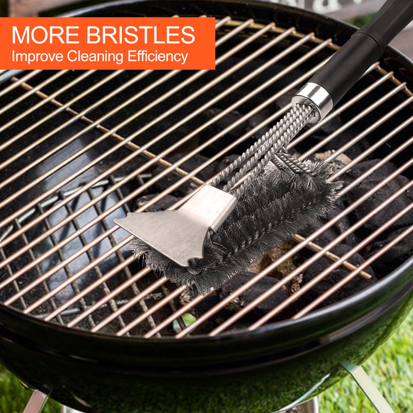 Spazzola Barbecue Newpop Con Raschietto - Acciaio Inox, Manico Termico, Per Griglie - Foto 4