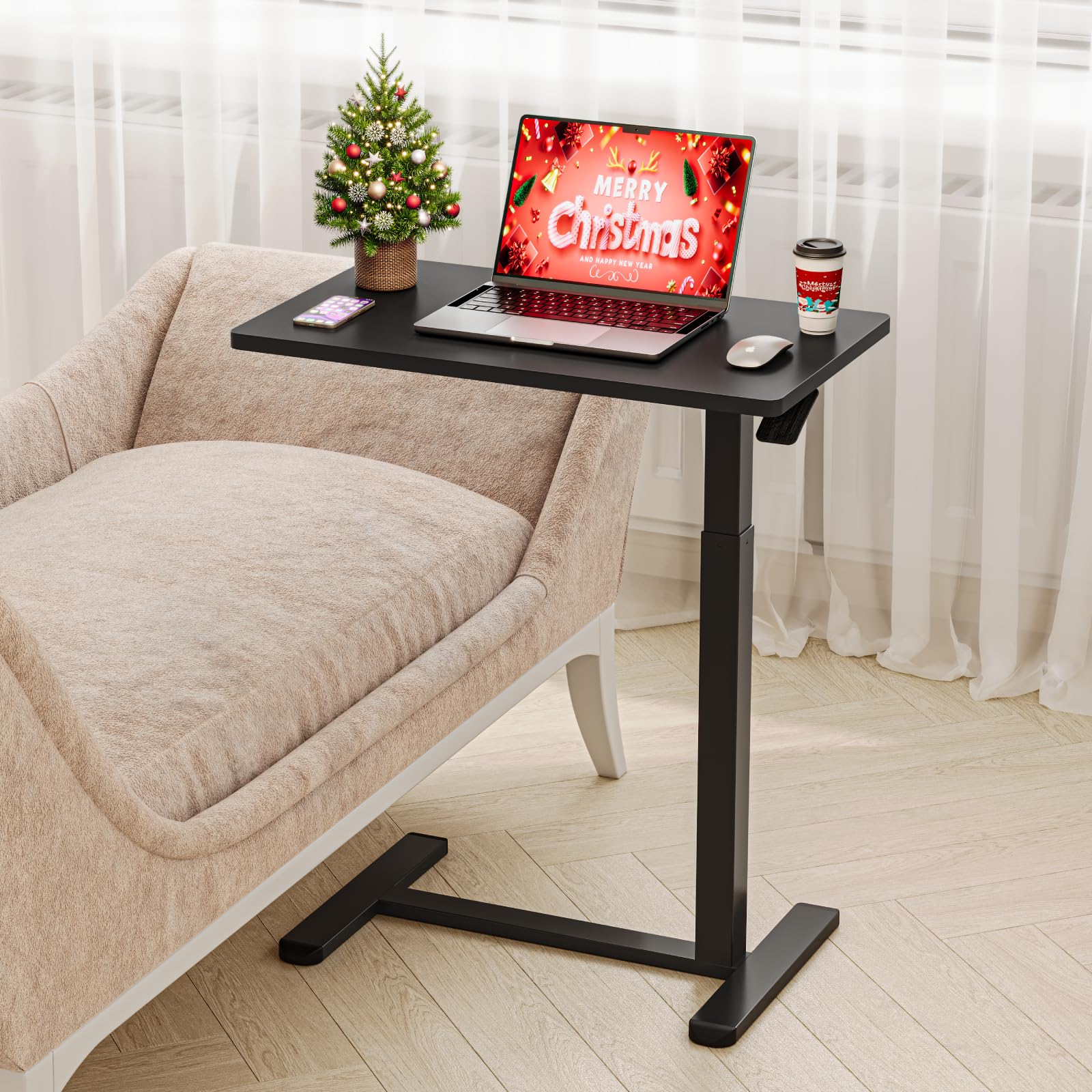 Dripex Table d'appoint avec roulettes Hauteur réglable pour Ordinateur Portable, Bureau en Bois, canapé, Table de Nuit, café pour Chambre, Salon Noir