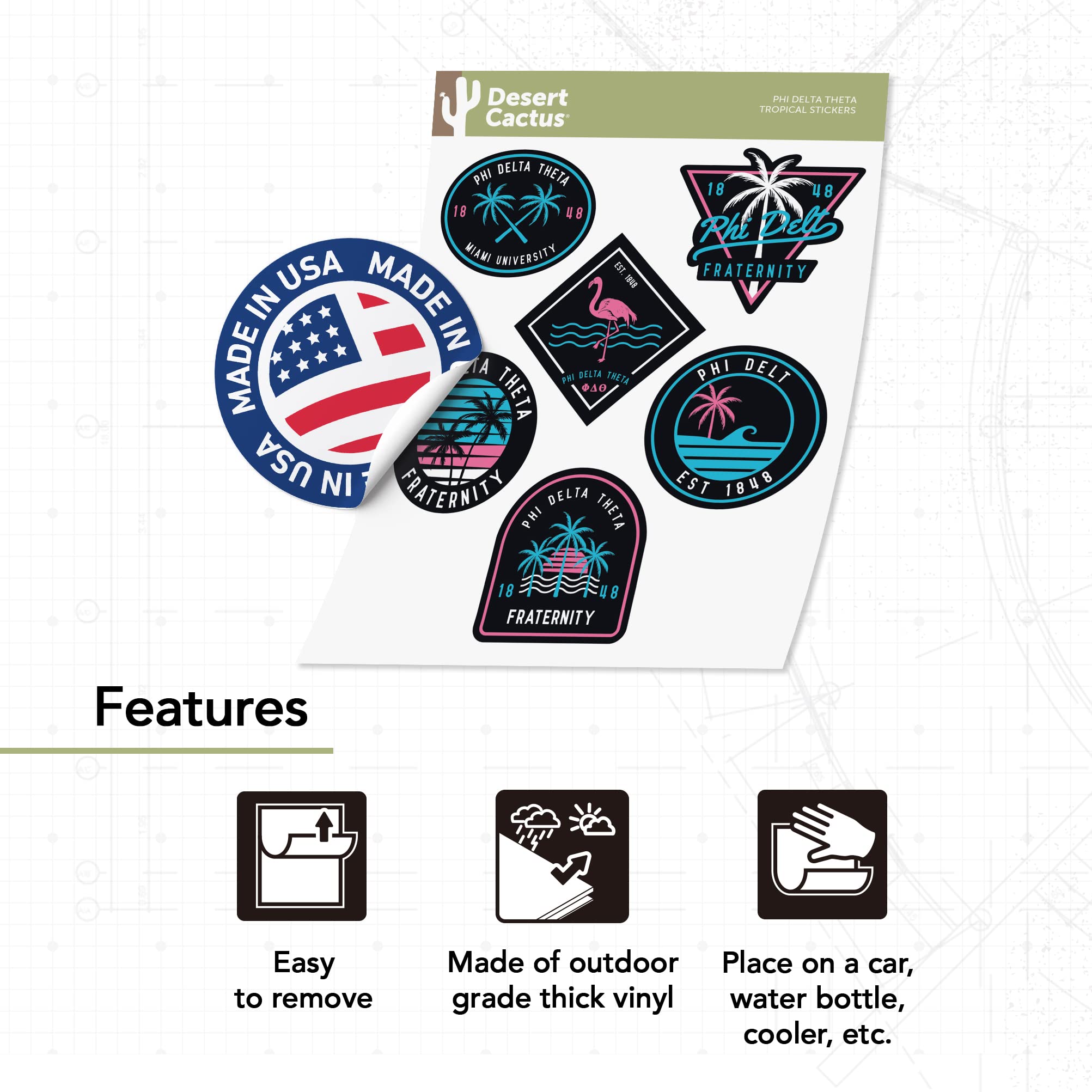 Desert Cactus Phi Delta Theta Sticker Sheet - Officially Licensed Fraternity Decals For Laptop, Water Bottle, Car - View #10