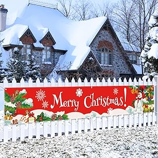 Large Merry Christmas Banner Xmas Outdoor Decorations Double Printed Snowman Santa Claus Tree Presents Winter 120