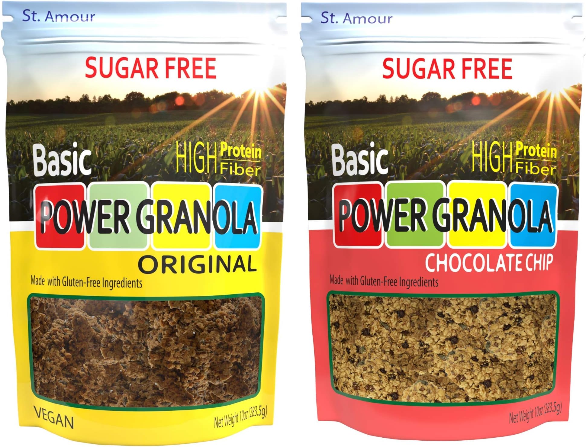 St Amour Basic Power Granola - 2 pack - Sugar Free-Gluten Free (VARIETY 2 PK ORIGINAL/CHOC CHIP)