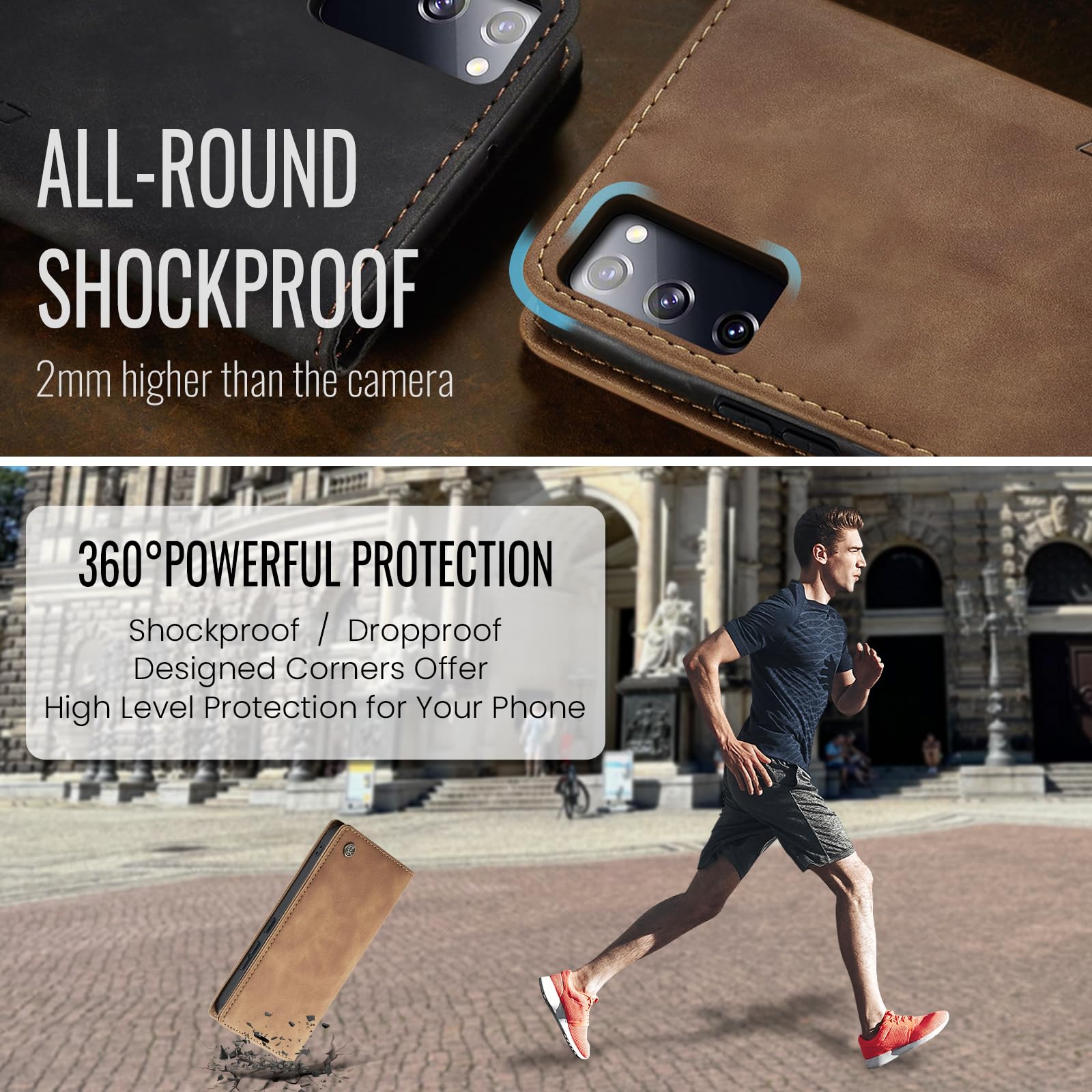 Azororo Cover per Samsung Galaxy S20 FE 5G, Premium PU Pelle Custodia, Magnetica Carta Fessura Portafoglio Case, Flip Cavalletto Custodia per Samsung Galaxy S20 FE - Marrone