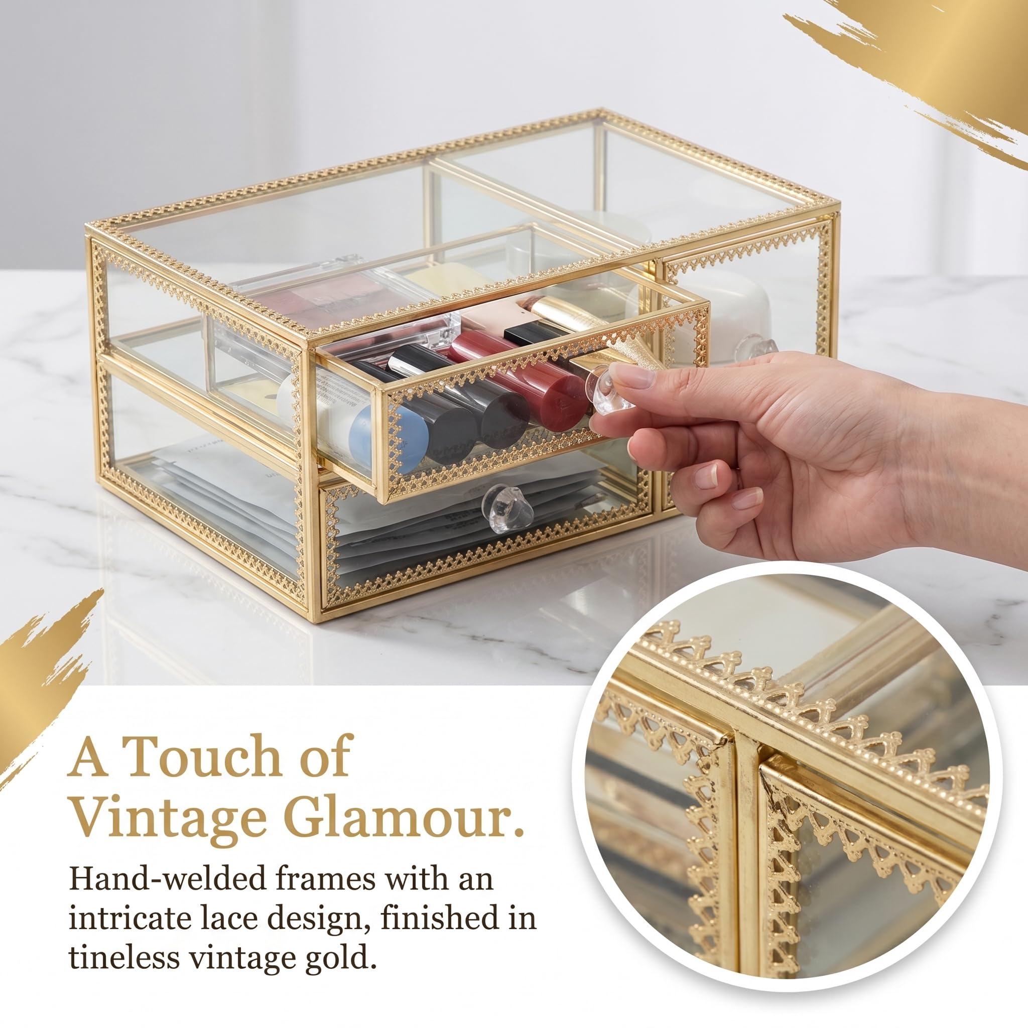 Organizzatore per il trucco, porta pennelli da trucco, organizer per bagno in vetro, contenitore per cosmetici da banco antico, per pennelli da trucco, Trasparente, Organizer per cassetti
