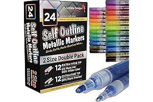 24 Pack Double Tip Self Outline Metallic Markers