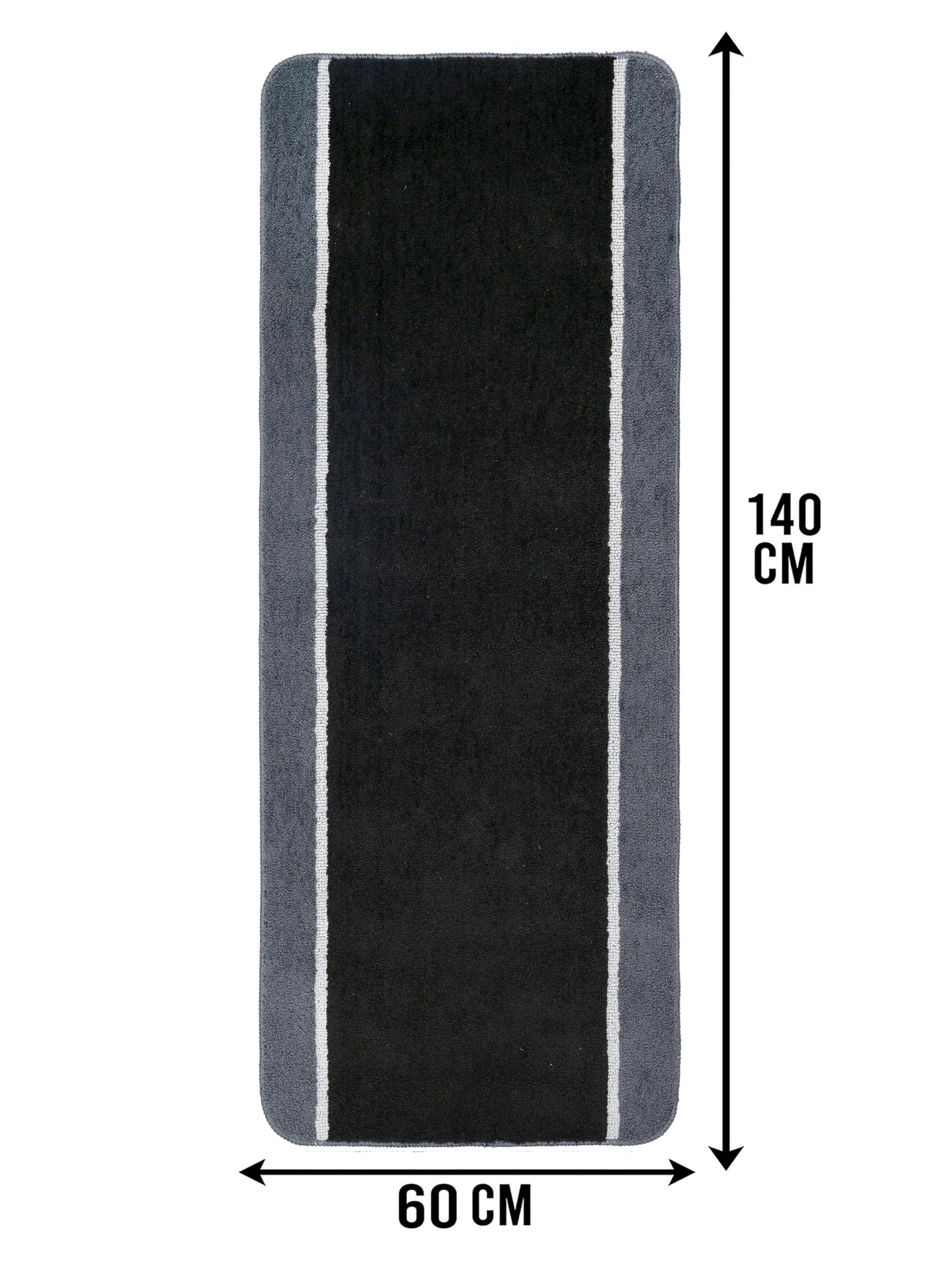 Saral Home Stripe Microfiber Durable & Washable Multipurpose Runner for Home/Kitchen/Living Area/Lobby/Office Entrance with Anti Skid Backing (Black, 60 Cm X 140 Cm)
