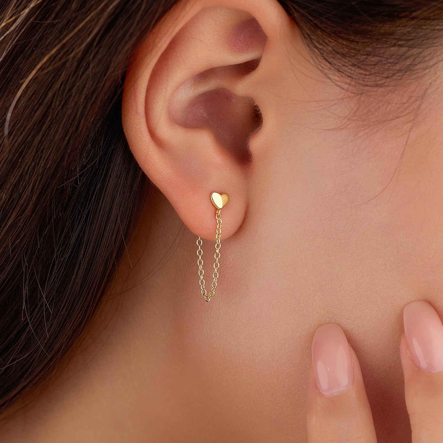 CZ Moon Cross Chain Studs Earrings for Women,925 Sterling Silver Love Heart Teardrop Chain Dangle Earrings to Daughter 14K Gold Plated Minimalist Bar Dangle Earrings Wedding Valentine Day Jewelry Gift - Image 6