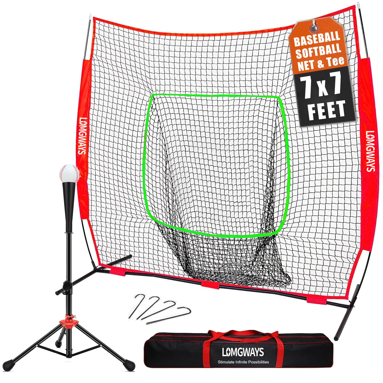 7x7ft/8x8ft Baseball Softball Net with Steel Frame for Batting, Hitting, Pitching, Portable Baseball Batting Net with Carry Bag, Great for All Levels