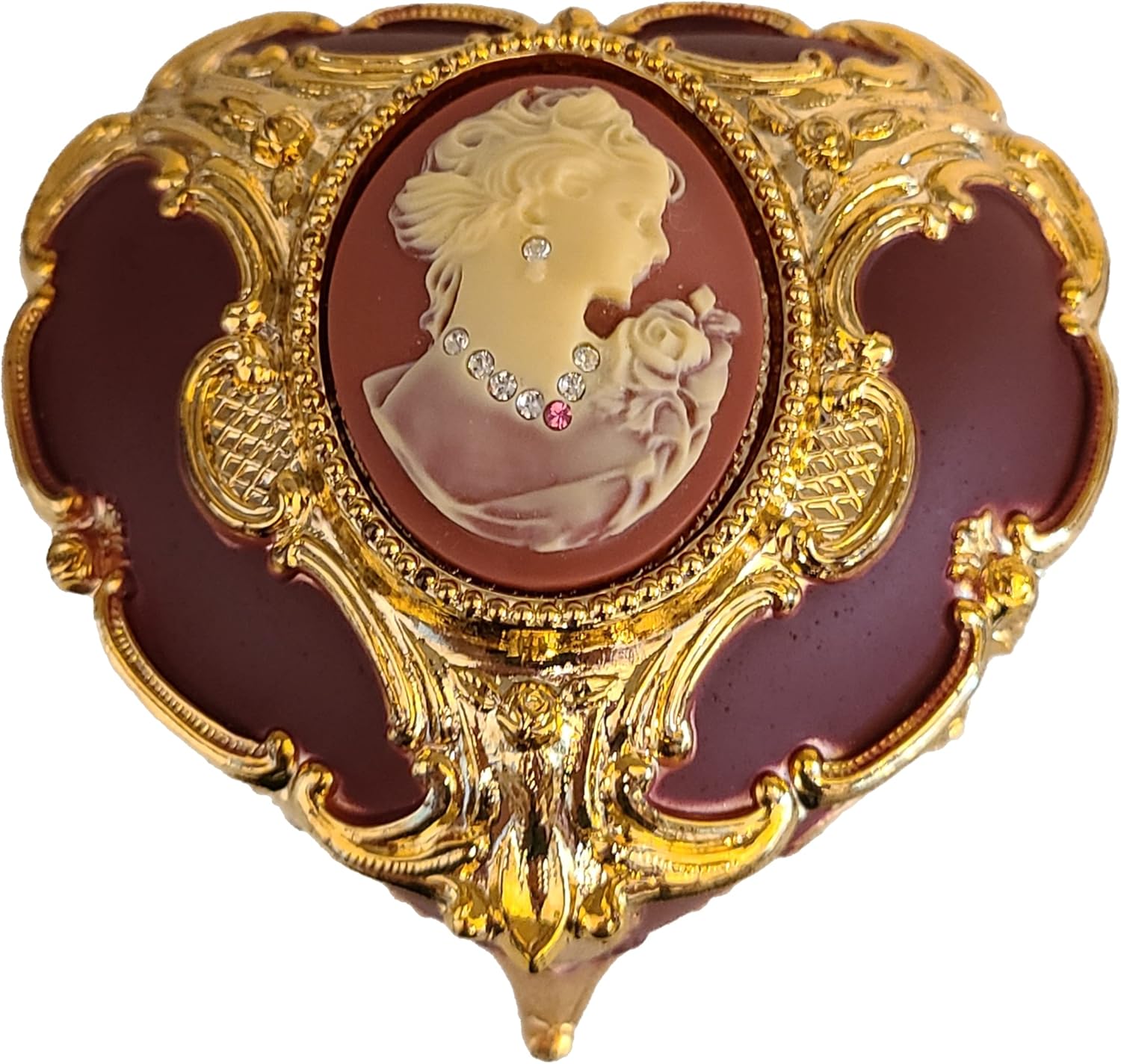 Splendid Red Heart Sparkling Cameo Music Box/Jewelry Box Playing Bolero