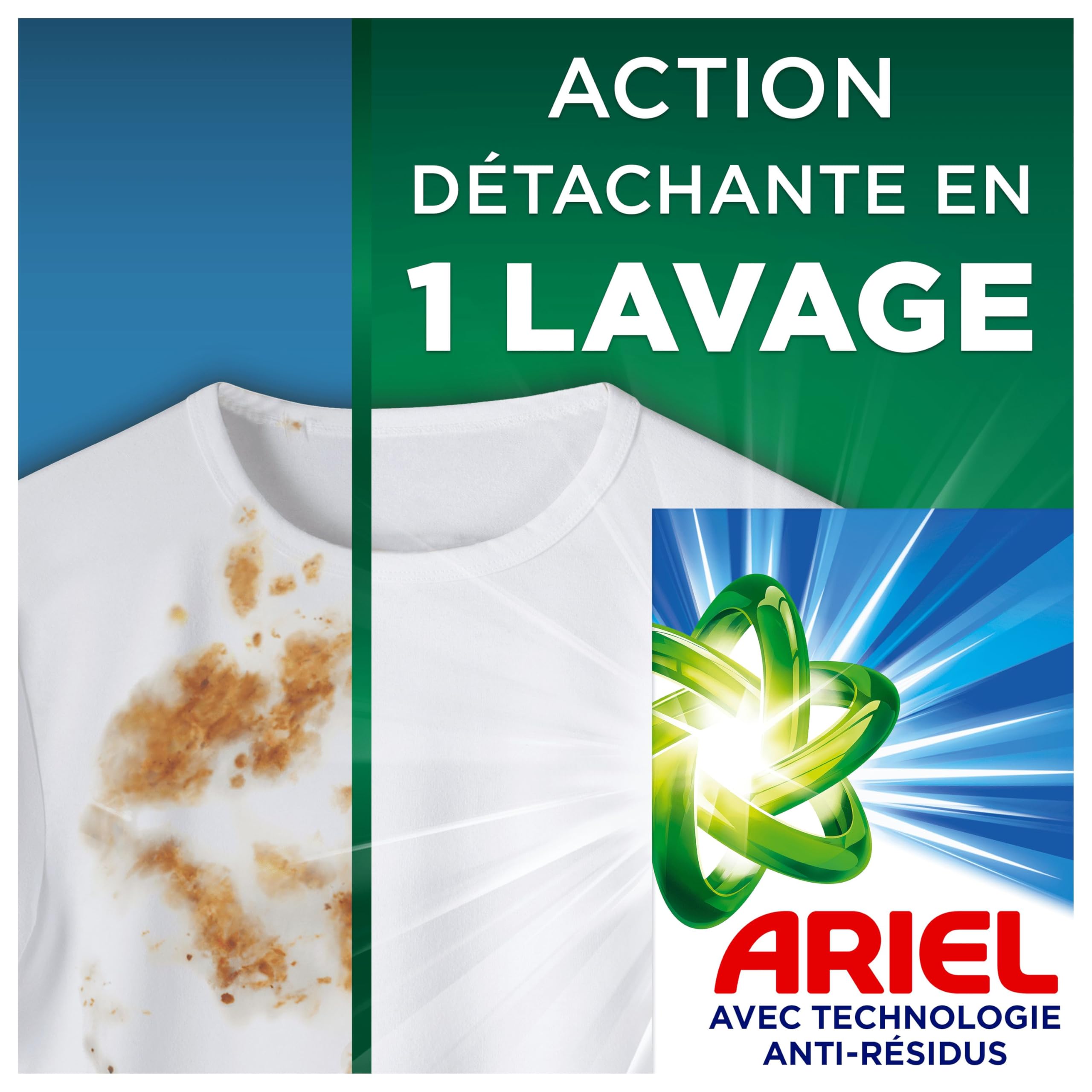 Ariel Lessive Poudre Dissolution Rapide 3.575kg, 65 Lavages, Alpine, Avec technologie anti-résidu, élimine les taches en 1 seul lavage