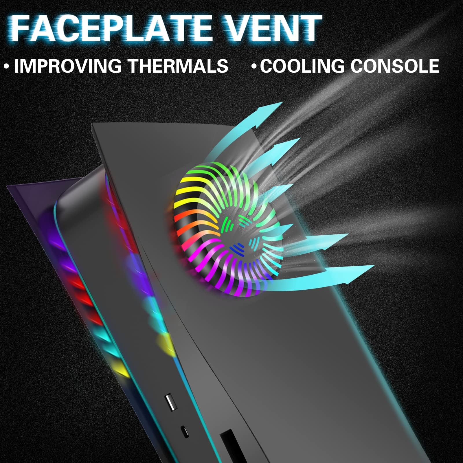 Para placas frontales PS5 con rejillas de ventilación de refrigeración, cubiertas de refrigeración Megadream, con luces RGB Paquete para Playstation 5 Disc Edition, color negro