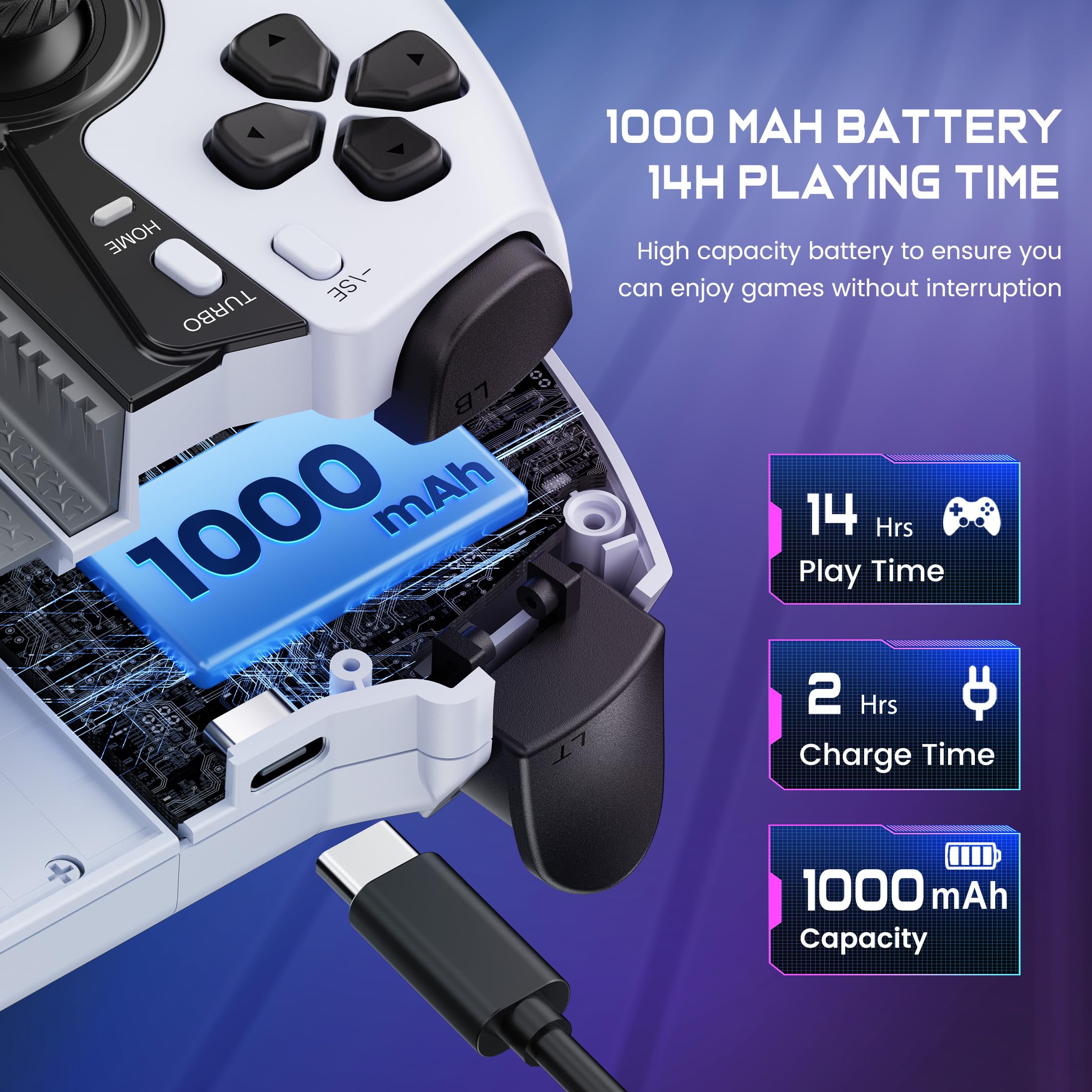 KICKDOT Controller wireless per iPhone/Android/iPad mini con joystick Hall, controller di gioco mobile a LED per iOS Supporto Xbox Cloud, Steam Link, GeForce Now, Arcade, Call of Duty, Roblox