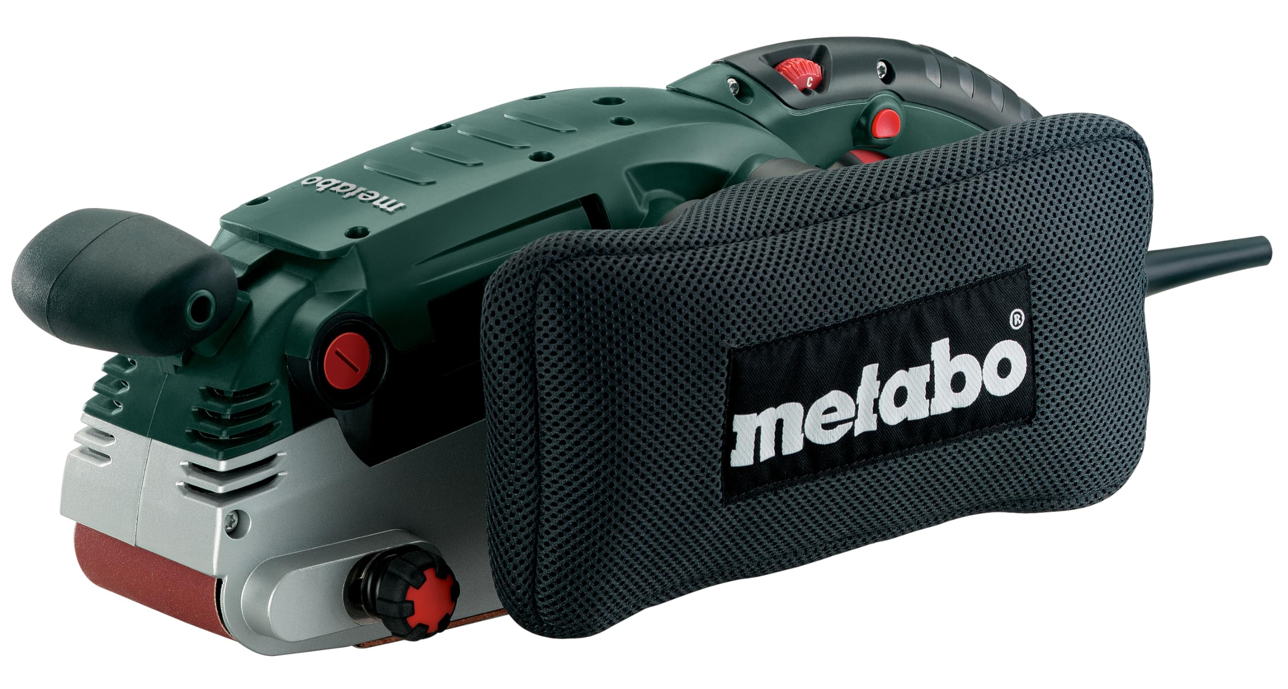 metabo BAE 75 Bandschleifer, Holzwerkzeug & Metall Schleifmaschine, 1010W | Elektrisches Holzschleifer Handgerät mit Schleifband, Staubsack und Maschinenständer für stationäres Schleifen, 4 m Kabel